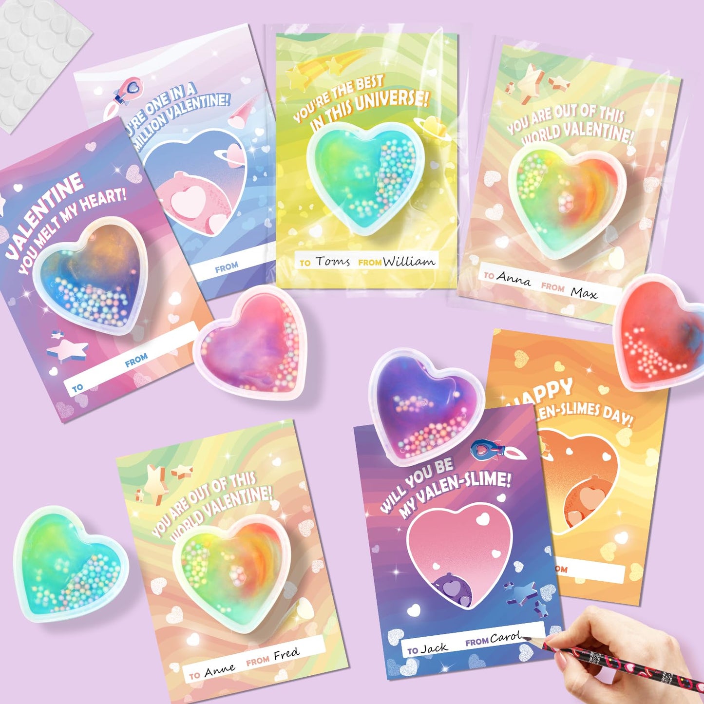 Letapapa Valentines Day Cards for Kids – 24 Pack with Heart Slime, Classroom Exchange & Party Favors