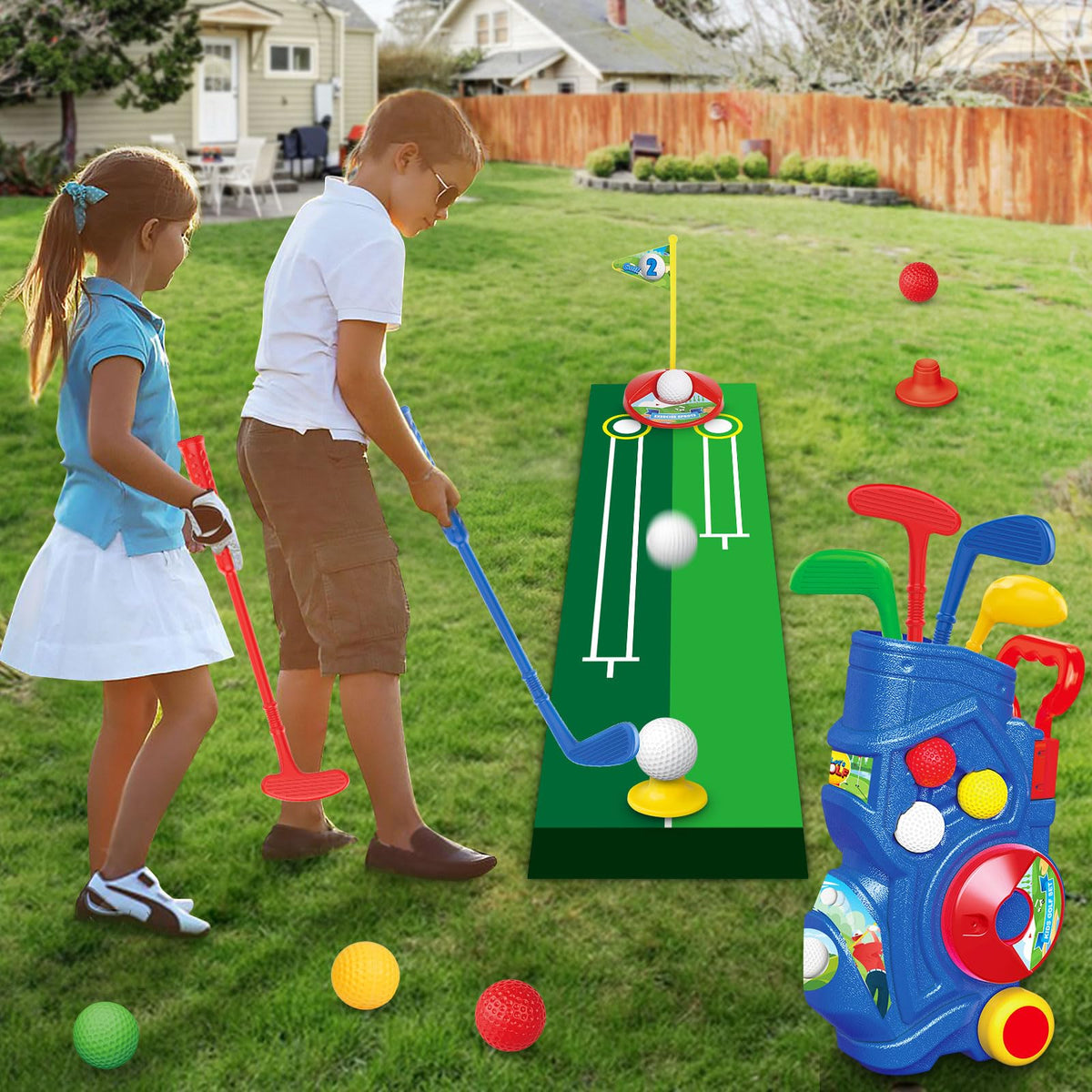 Letapapa Toddler Golf Set – Upgraded 4-Club Golf Toys with Putting Mat for Indoor Outdoor Play
