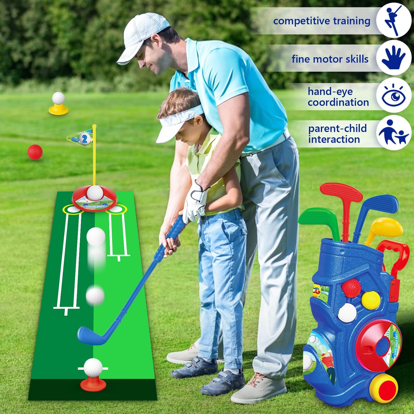 Letapapa Toddler Golf Set – Upgraded 4-Club Golf Toys with Putting Mat for Indoor Outdoor Play