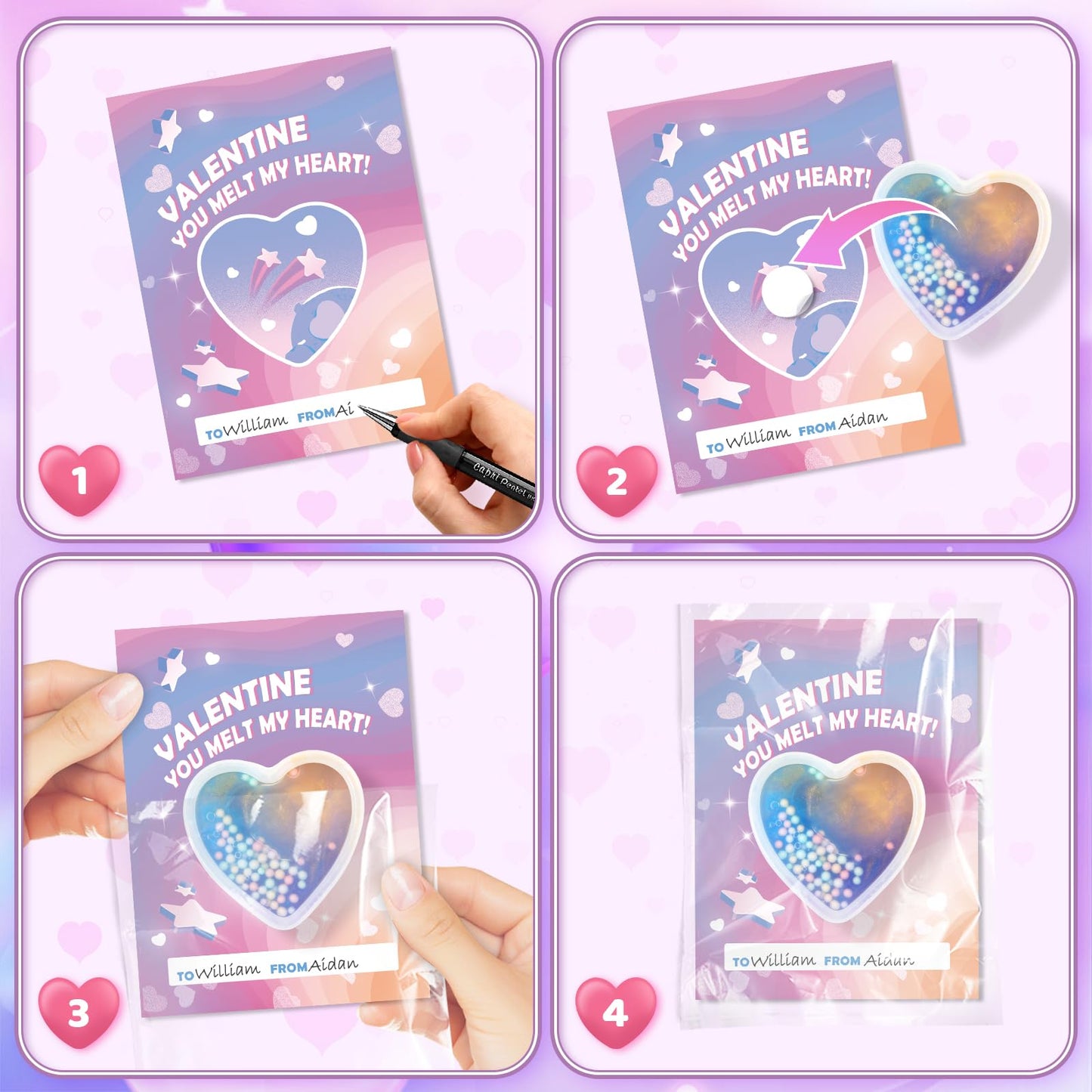 Letapapa Valentines Day Cards for Kids – 24 Pack with Heart Slime, Classroom Exchange & Party Favors