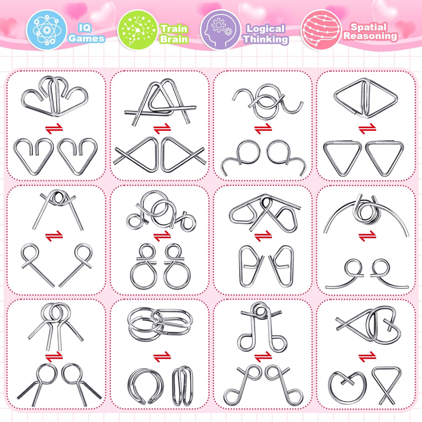 Letapapa 24 Pack Valentine Cards with Metal Puzzles – Classroom Gifts & Party Favors