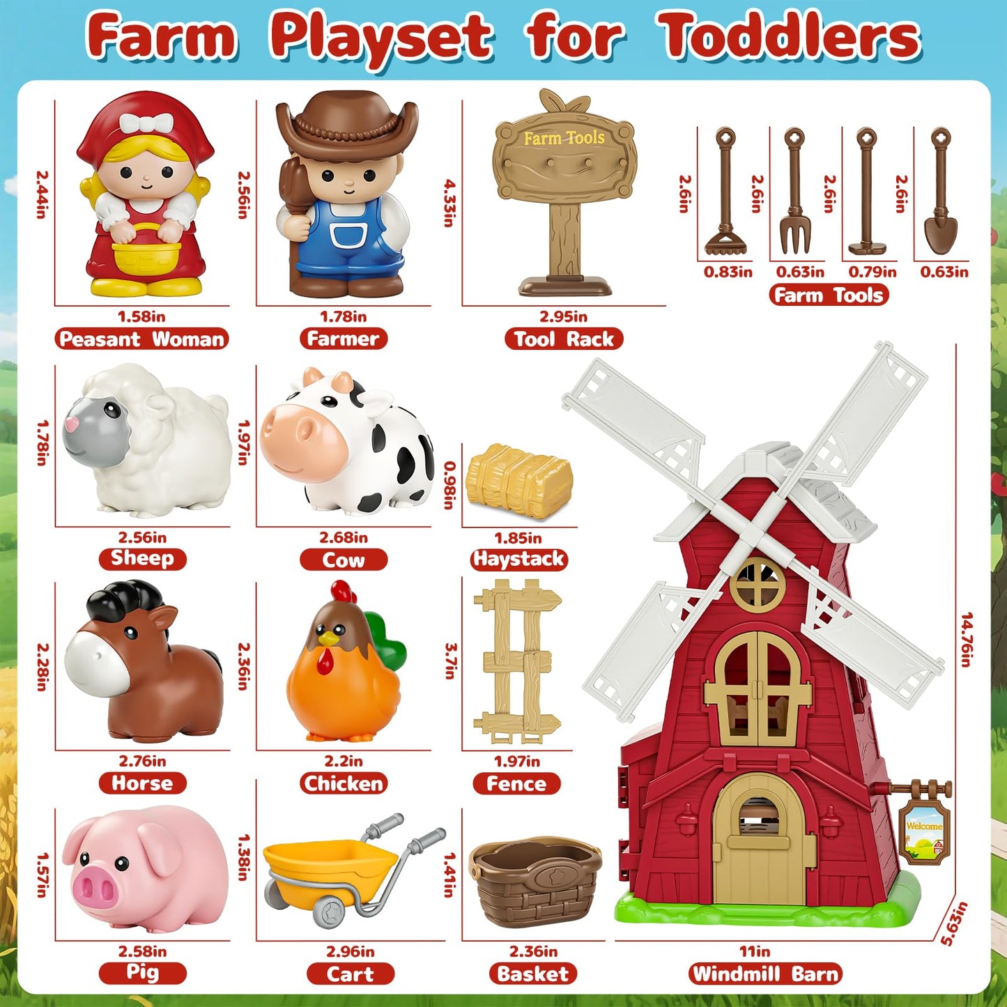 Letapapa Farm Windmill Barn Toddler Toys for 1-3 Years | Montessori Farm Playset with Animals & Accessories