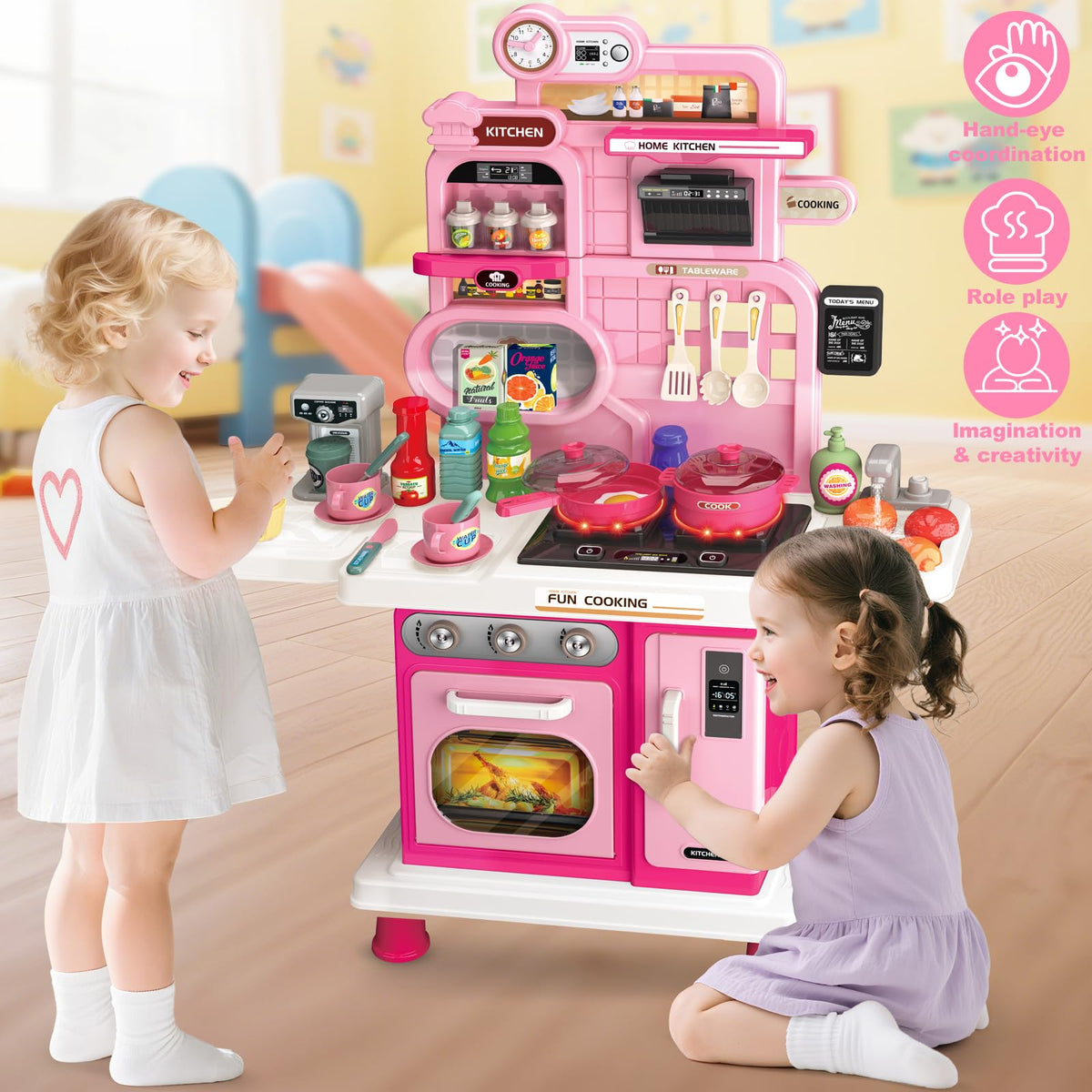 Letapapa Play Kitchen Set – Realistic Sound & Light, 57-Piece Stove, Sink & Accessories for Toddlers 2-5