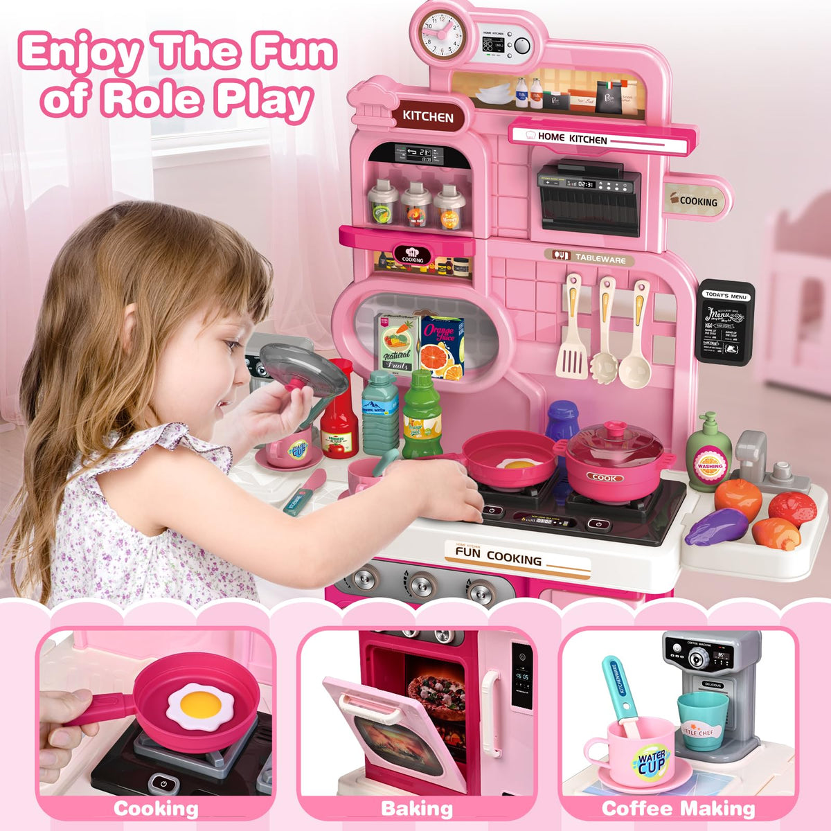 Letapapa Play Kitchen Set – Realistic Sound & Light, 57-Piece Stove, Sink & Accessories for Toddlers 2-5