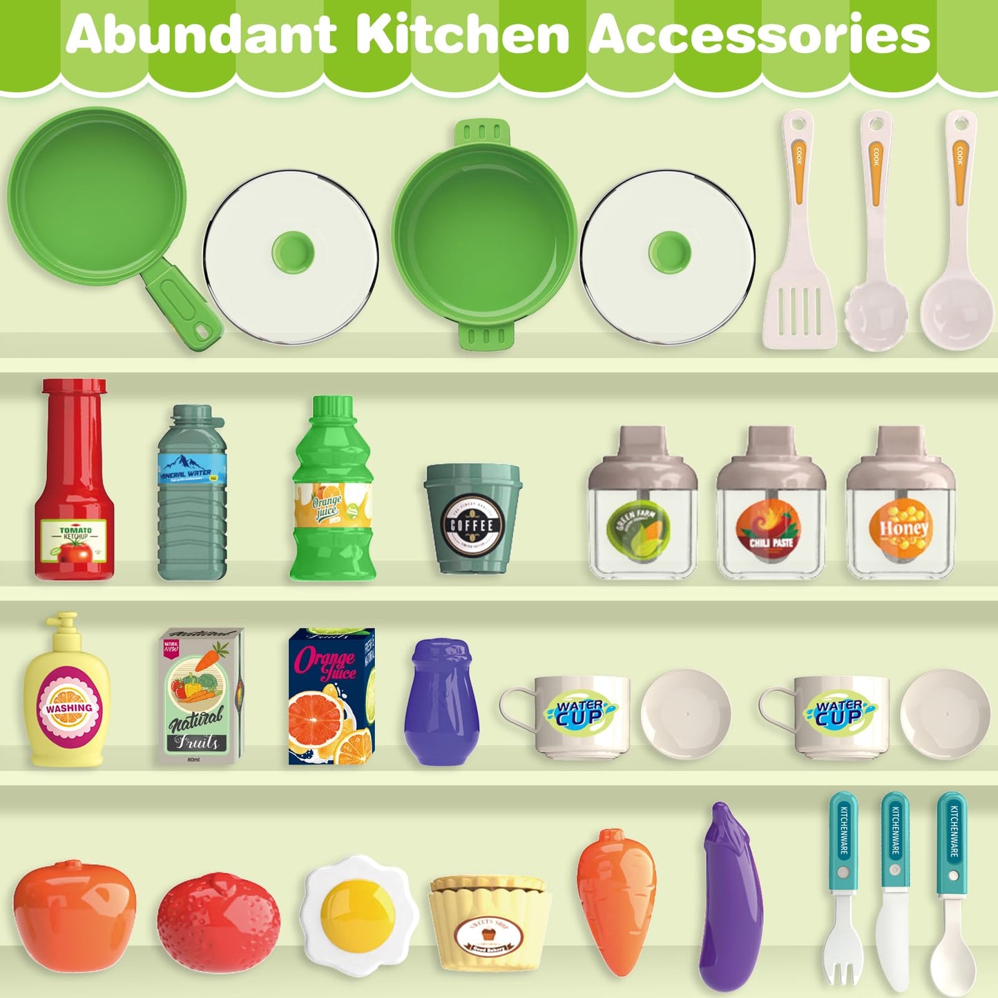 Letapapa Play Kitchen Set – Realistic Sound & Light Stove, 57 Pcs, Green