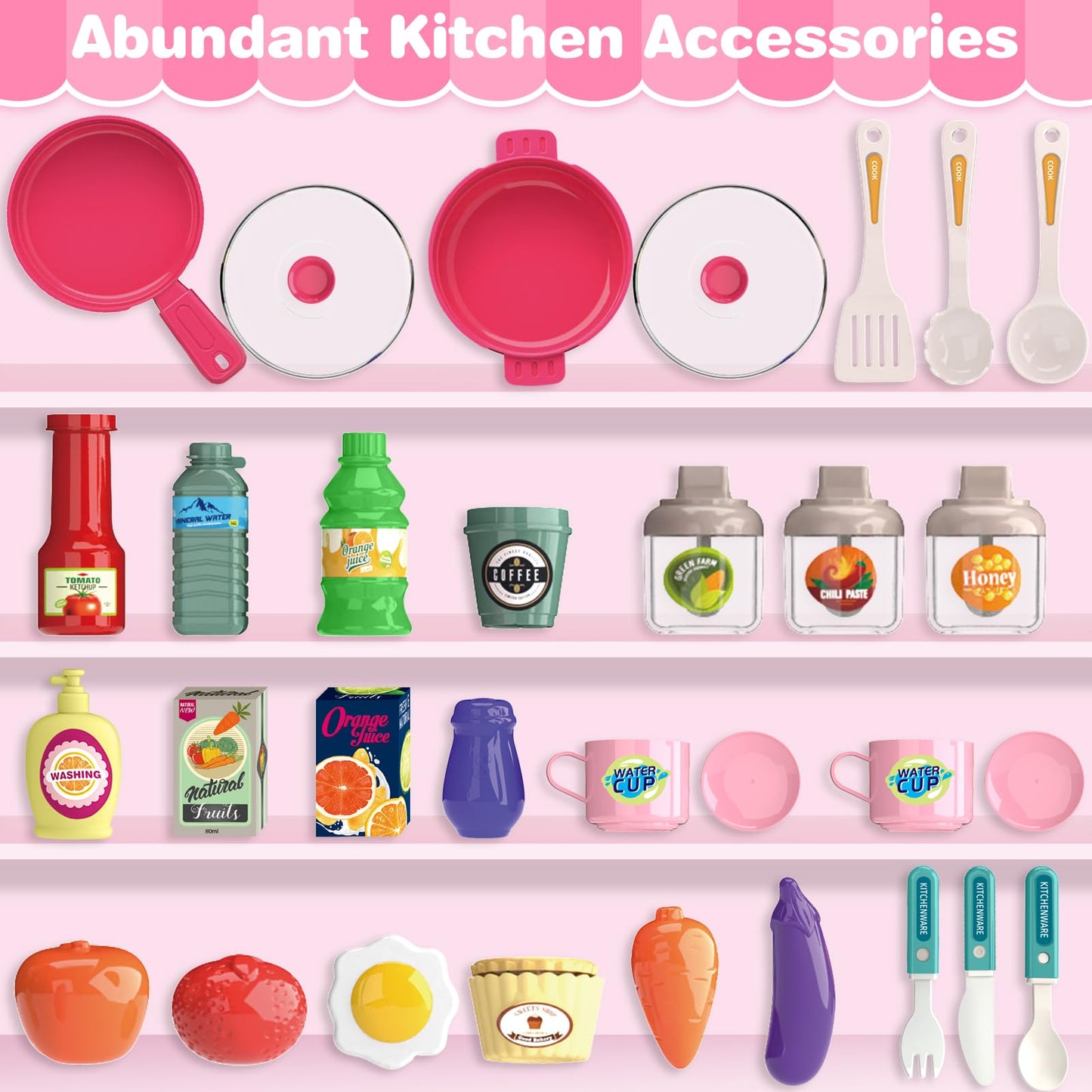 Letapapa Play Kitchen Set – Realistic Sound & Light, 57-Piece Stove, Sink & Accessories for Toddlers 2-5