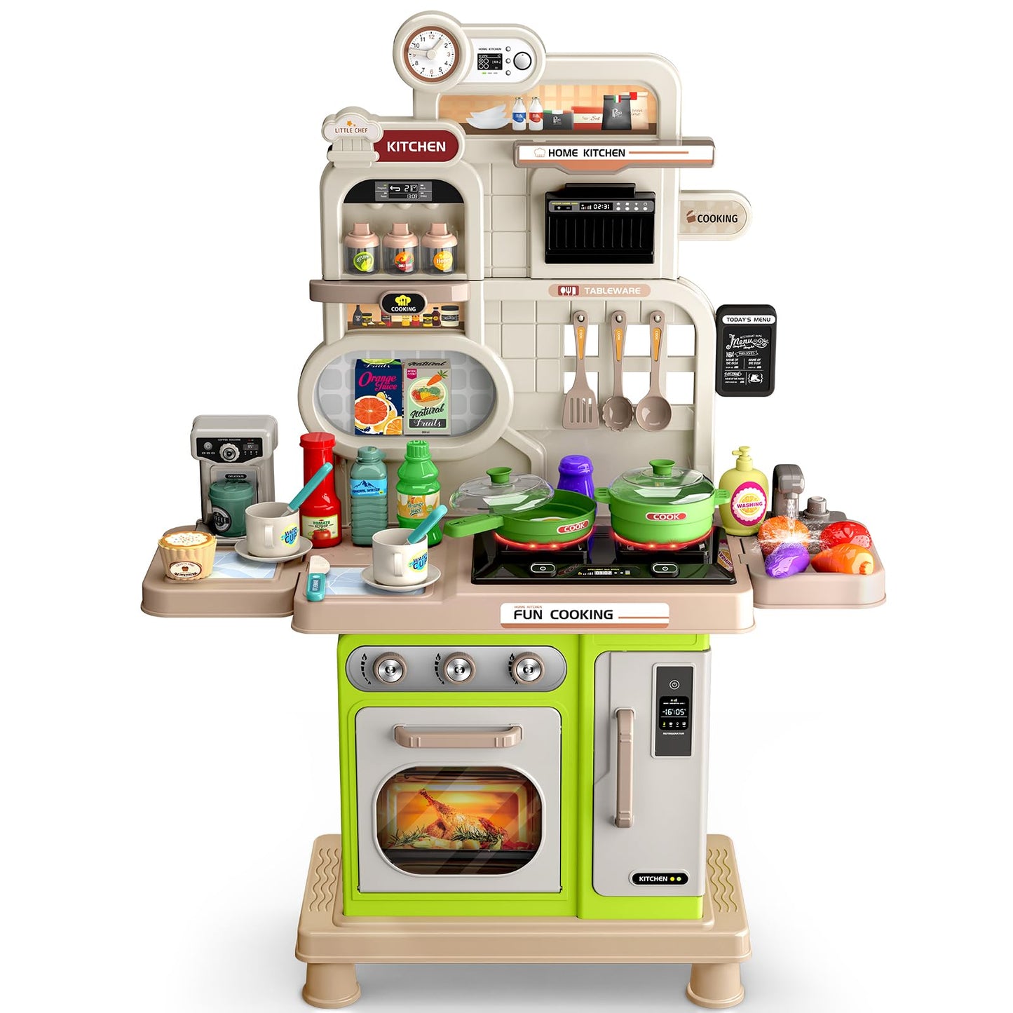 Letapapa Play Kitchen Set – Realistic Sound & Light Stove, 57 Pcs, Green