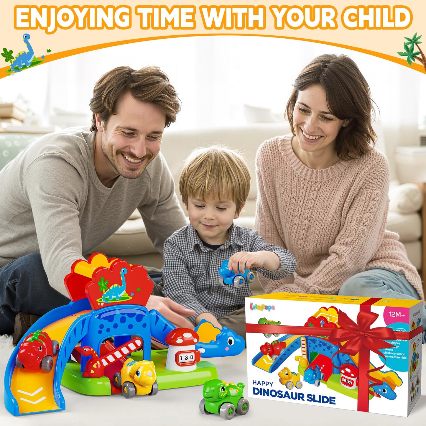 Letapapa Toddler Dinosaur Slide Toy with 4 Cars – 12–18 Months