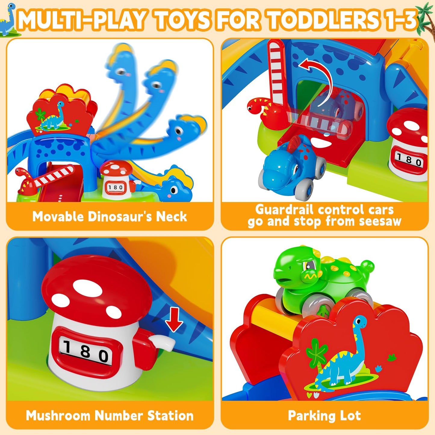 Letapapa Toddler Dinosaur Slide Toy with 4 Cars – 12–18 Months