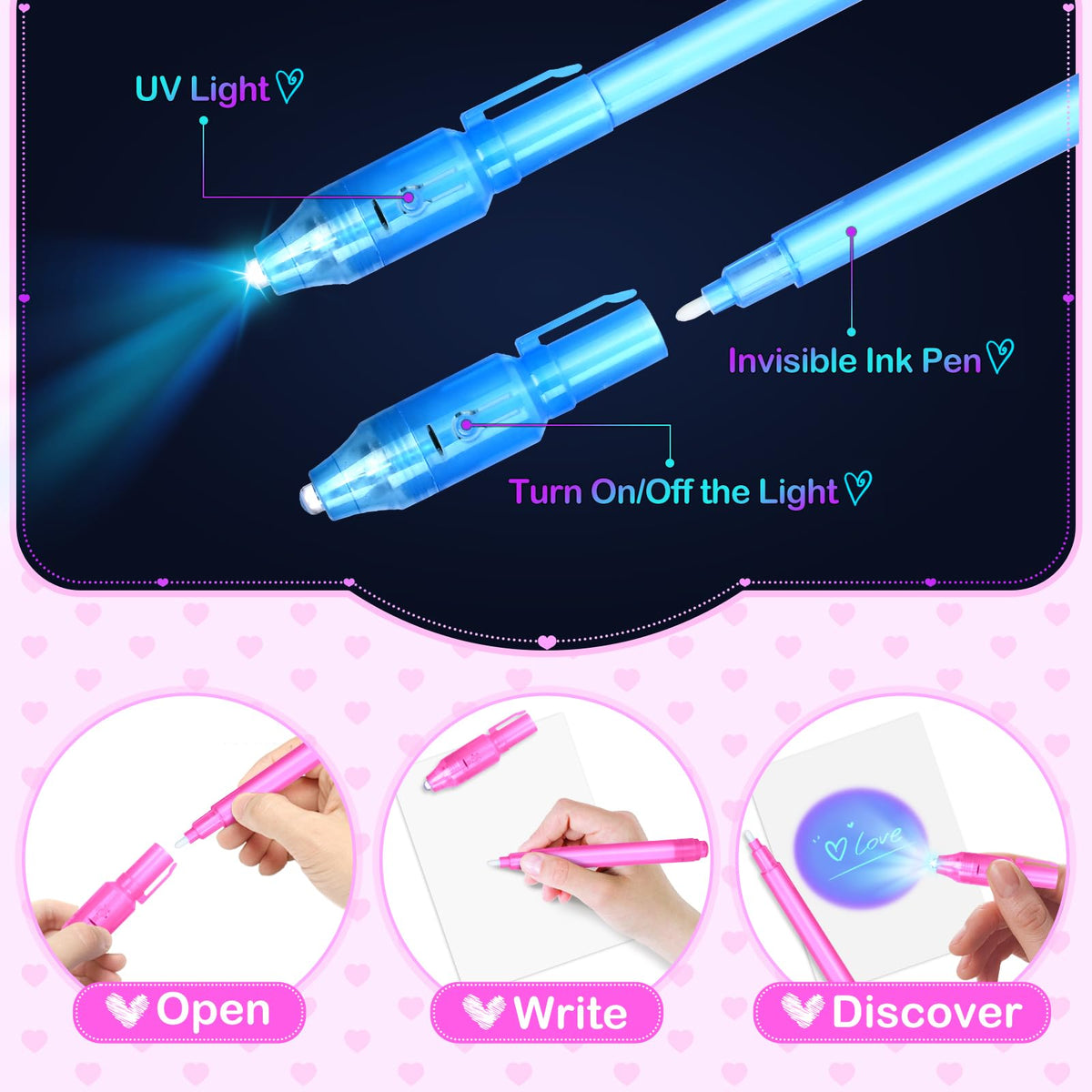 Letapapa 24-Pack Valentines Cards with Invisible Ink Pens – Fun Classroom Exchange Gifts for Kids