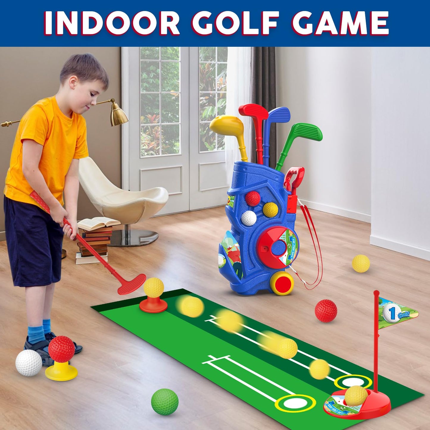 Letapapa Toddler Golf Set – Upgraded 4-Club Golf Toys with Putting Mat for Indoor Outdoor Play