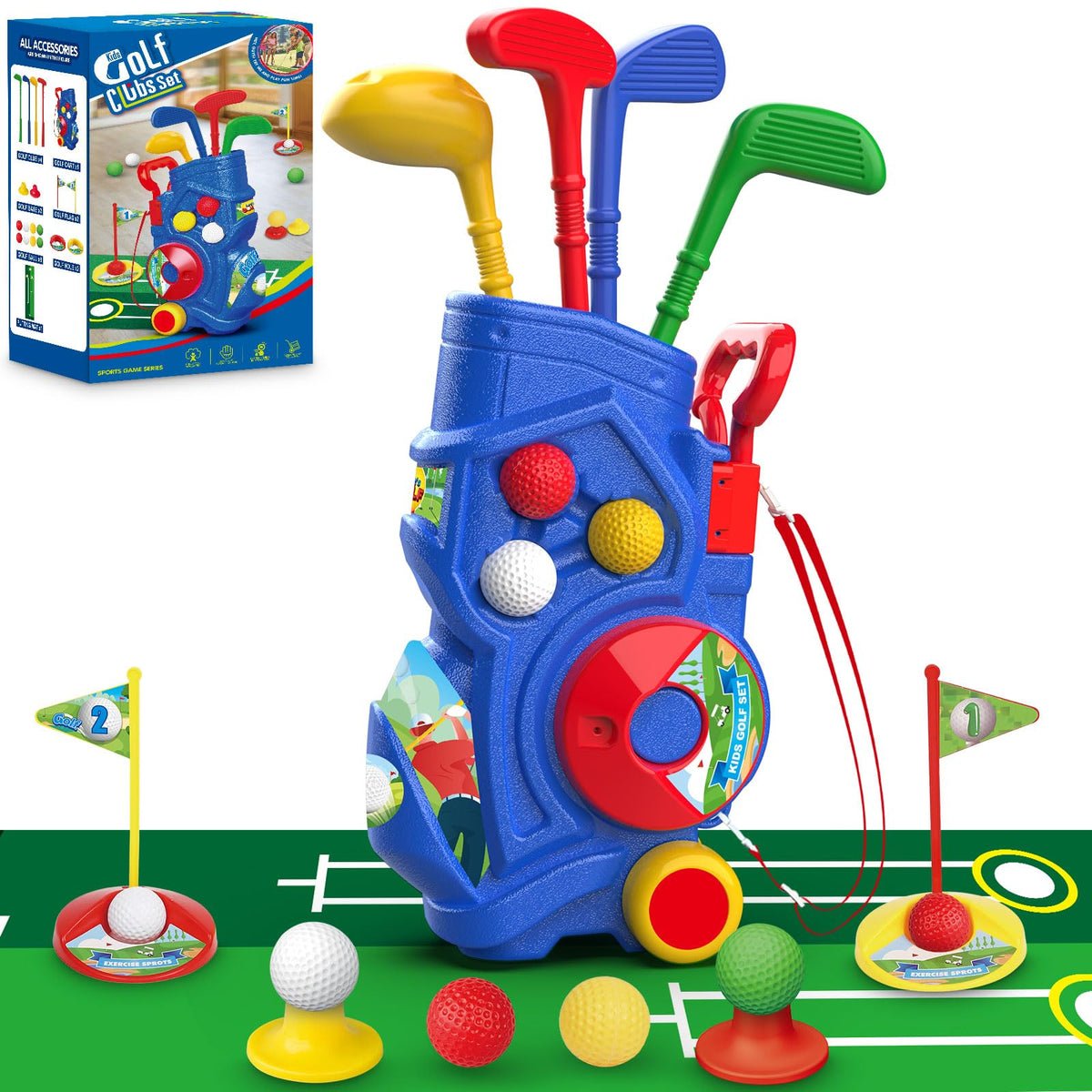 Letapapa Toddler Golf Set – Upgraded 4-Club Golf Toys with Putting Mat for Indoor Outdoor Play