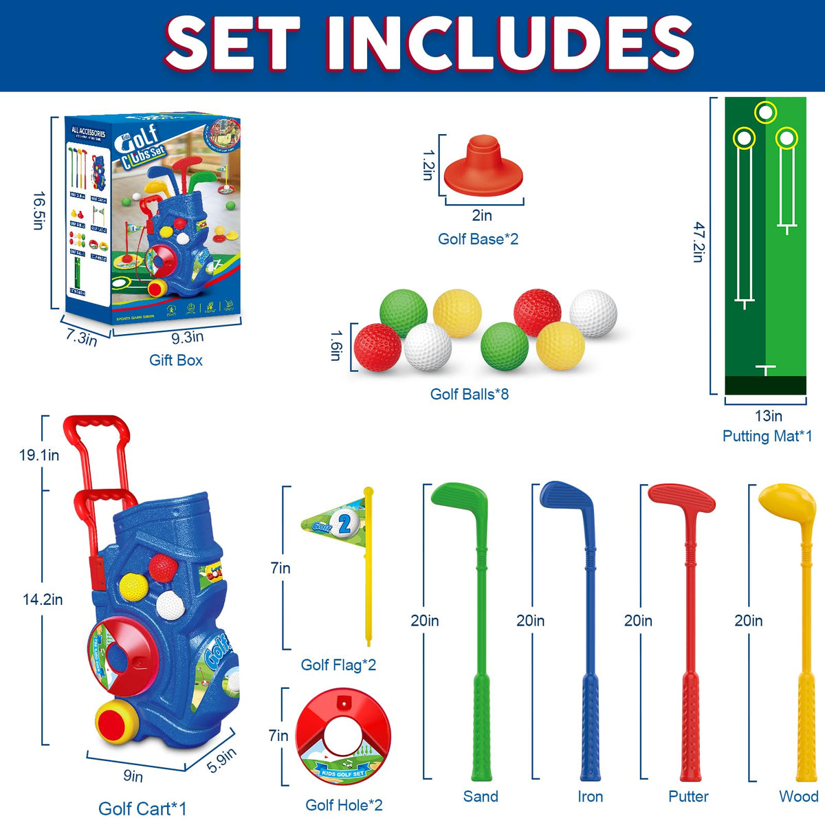 Letapapa Toddler Golf Set – Upgraded 4-Club Golf Toys with Putting Mat for Indoor Outdoor Play