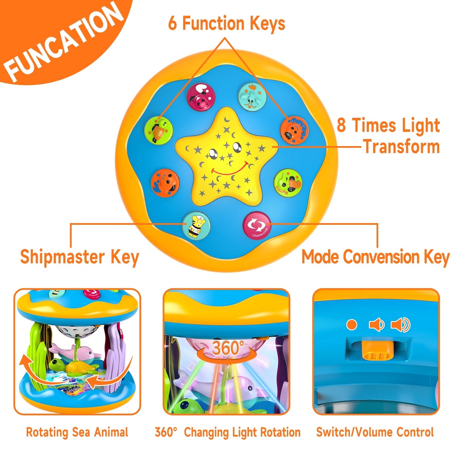 Letapapa 4-in-1 Musical Rotating Projector Baby Toy – Tummy Time Light-Up for 6-12 Months