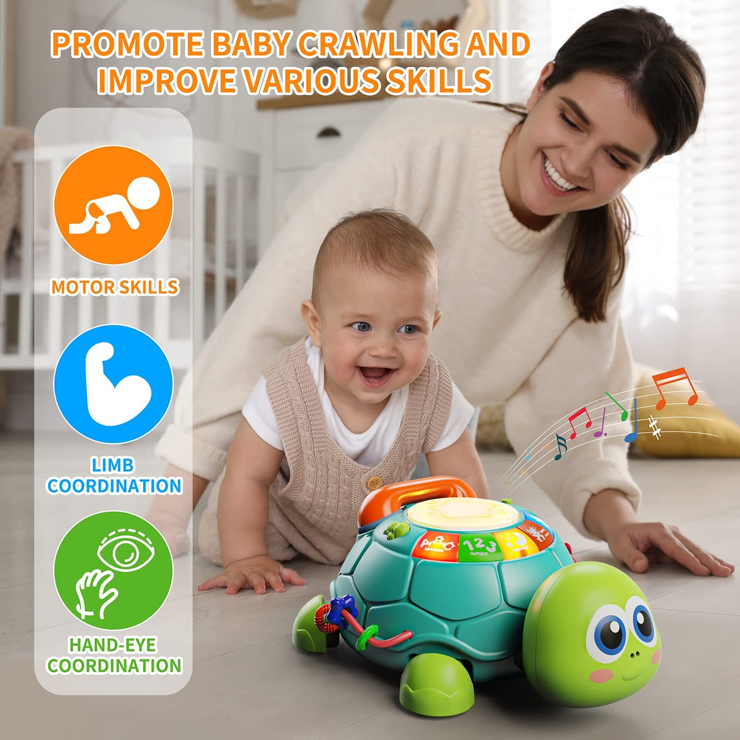 Letapapa Baby Toys 6-12M | Musical Turtle Crawling Toy with Lights & Sounds