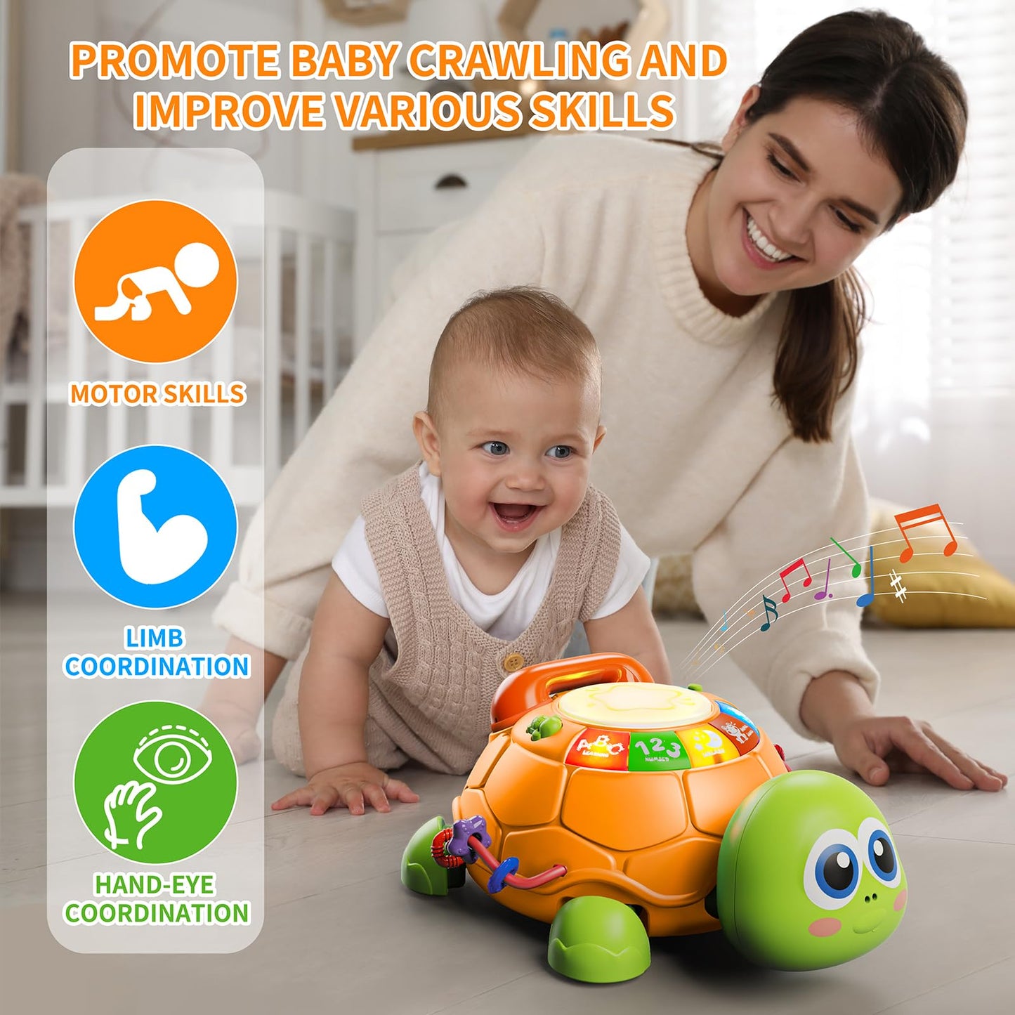 Letapapa Musical Turtle Crawl Toy for Babies 6–18 Months – Light & Sound Educational Toy