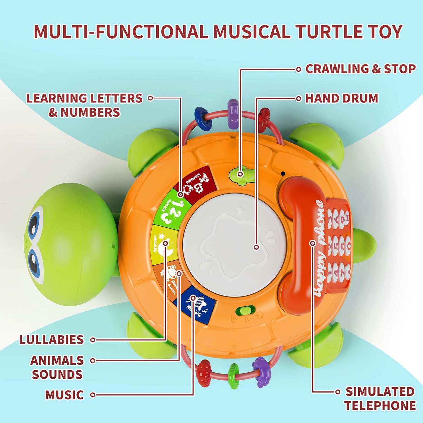 Letapapa Musical Turtle Crawl Toy for Babies 6–18 Months – Light & Sound Educational Toy