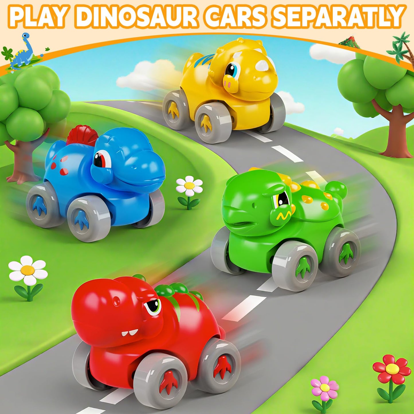 Letapapa Toddler Dinosaur Slide Toy with 4 Cars – 12–18 Months