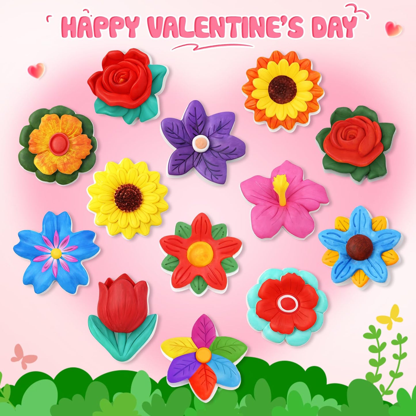 Letapapa Valentine’s Day Cards for Kids – 24-Pack Flower Plaster Painting Kit for School & Classrooms