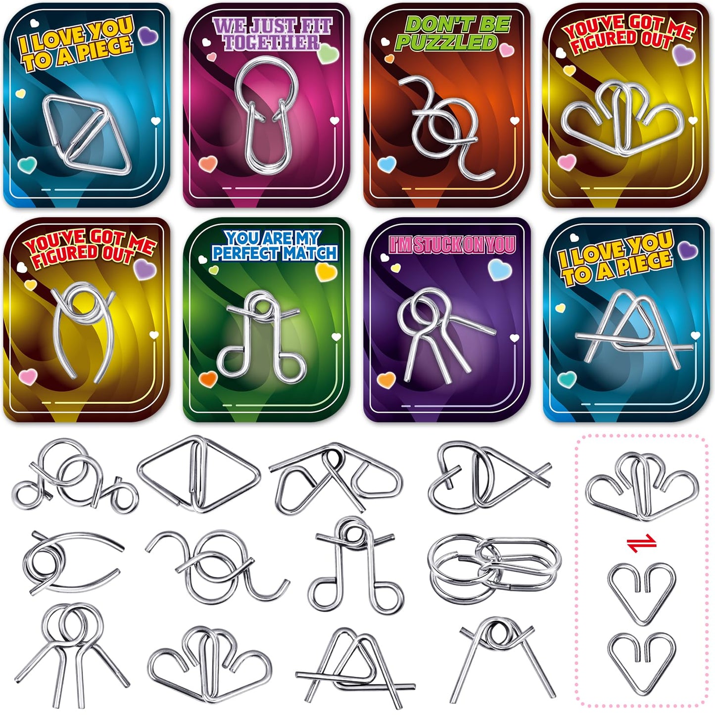 Letapapa 24 Pack Valentine Cards with Metal Puzzles – Classroom Gifts & Party Favors