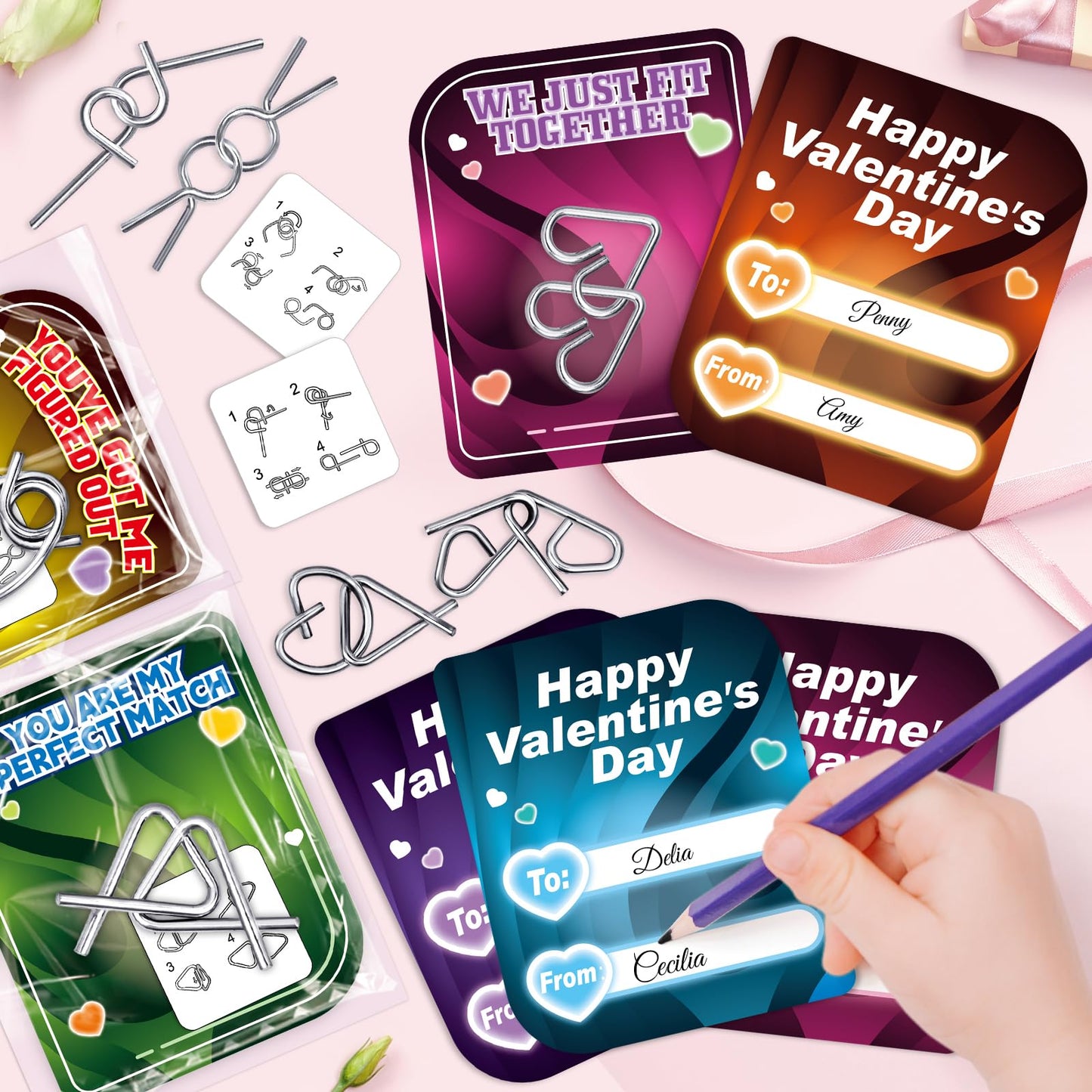 Letapapa 24 Pack Valentine Cards with Metal Puzzles – Classroom Gifts & Party Favors