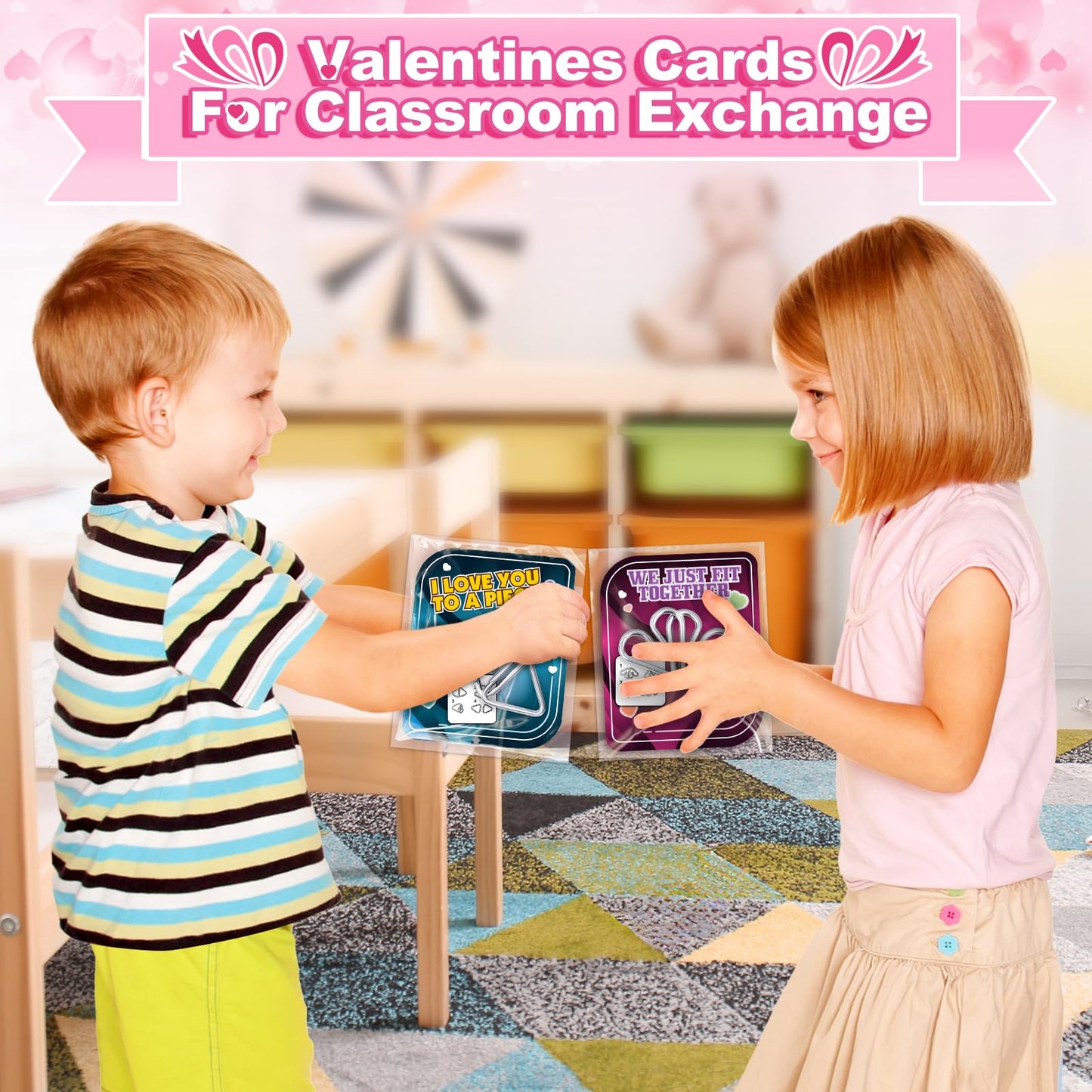 Letapapa 24 Pack Valentine Cards with Metal Puzzles – Classroom Gifts & Party Favors