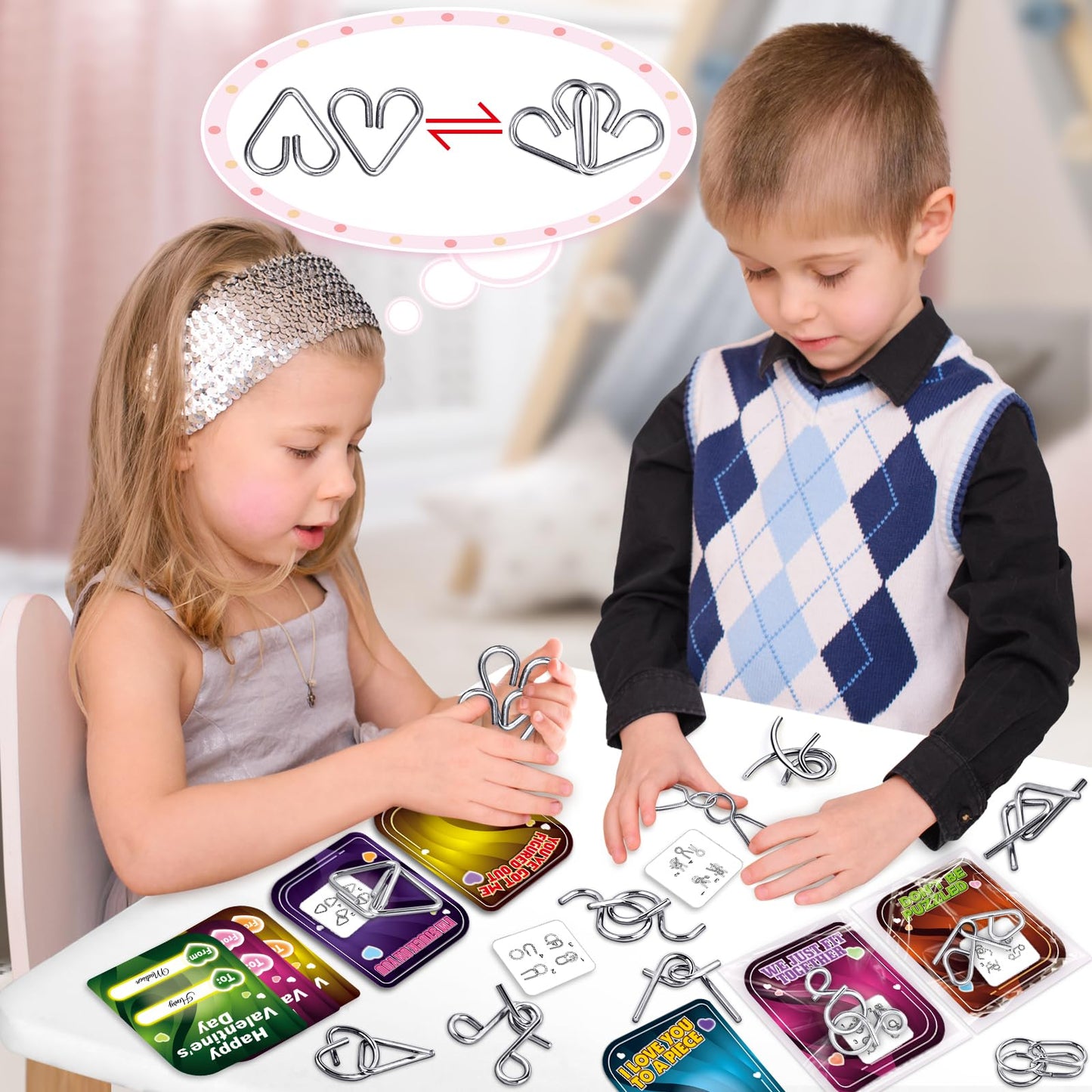 Letapapa 24 Pack Valentine Cards with Metal Puzzles – Classroom Gifts & Party Favors