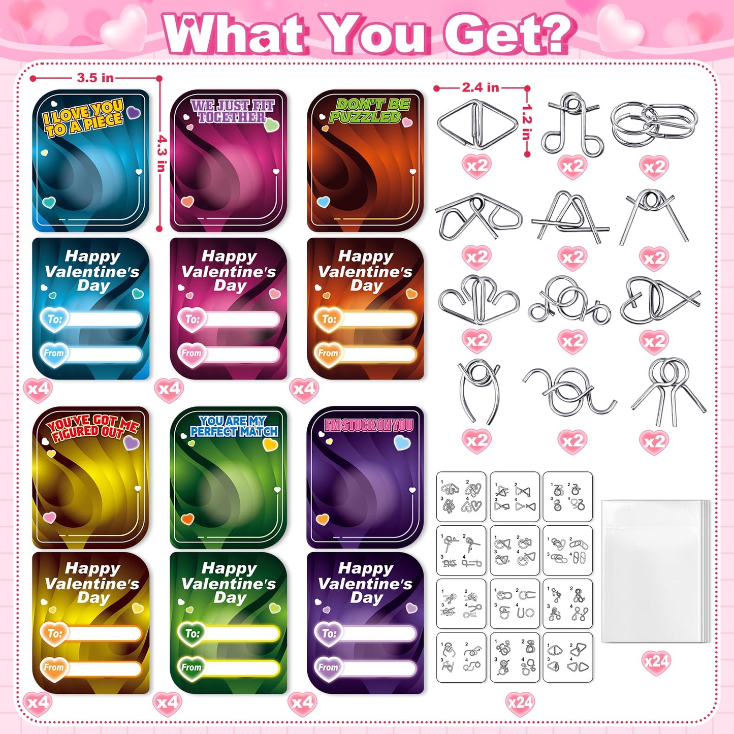 Letapapa 24 Pack Valentine Cards with Metal Puzzles – Classroom Gifts & Party Favors