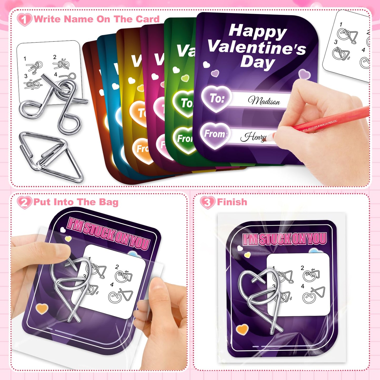 Letapapa 24 Pack Valentine Cards with Metal Puzzles – Classroom Gifts & Party Favors