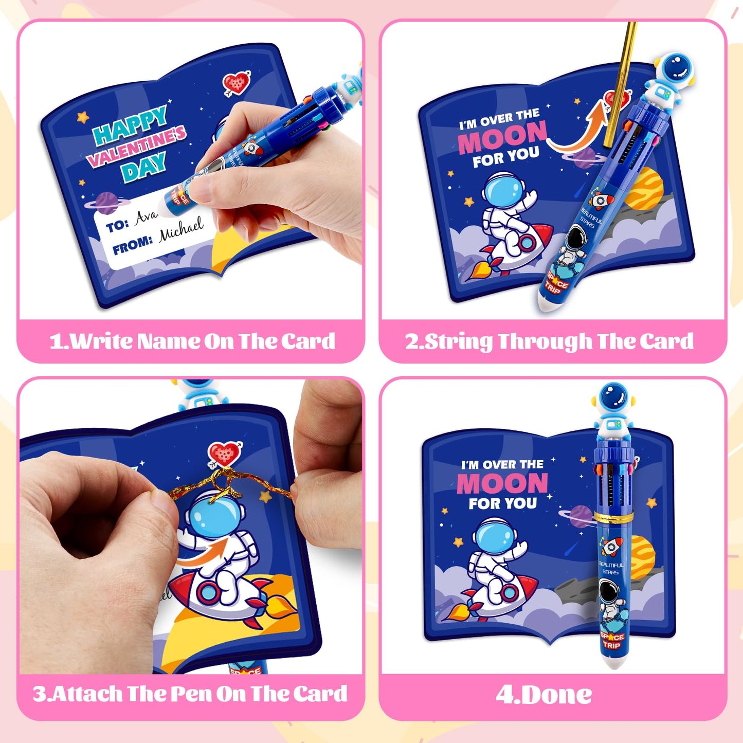 Letapapa Valentines Day Cards for Kids – 24 Pack with 10-in-1 Multicolor Pens