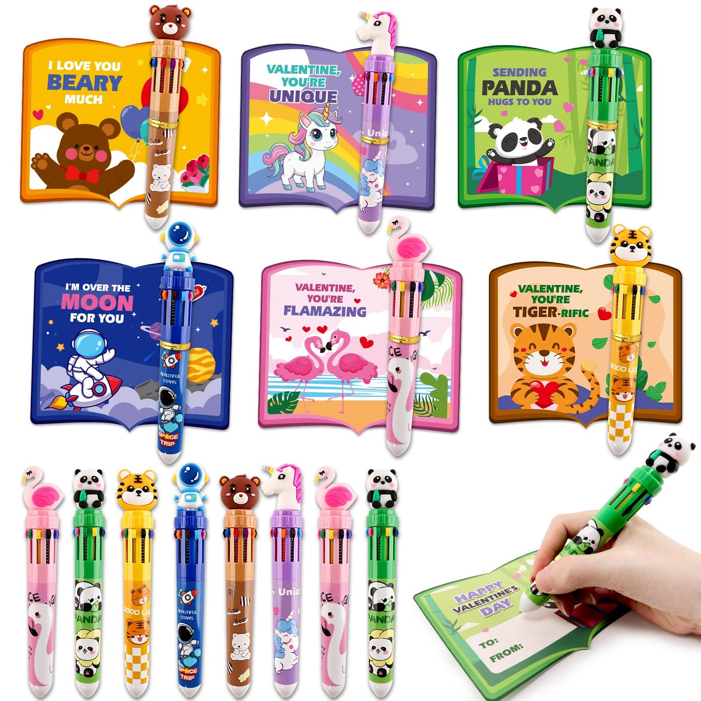 Letapapa Valentines Day Cards for Kids – 24 Pack with 10-in-1 Multicolor Pens