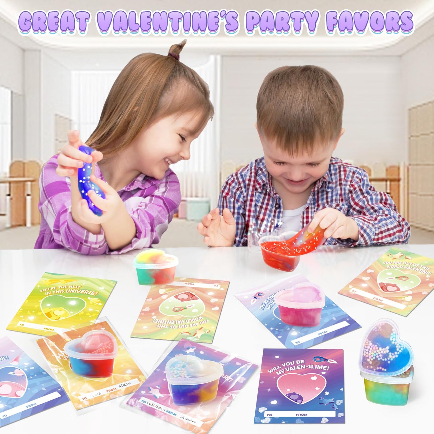 Letapapa Valentines Day Cards for Kids – 24 Pack with Heart Slime, Classroom Exchange & Party Favors