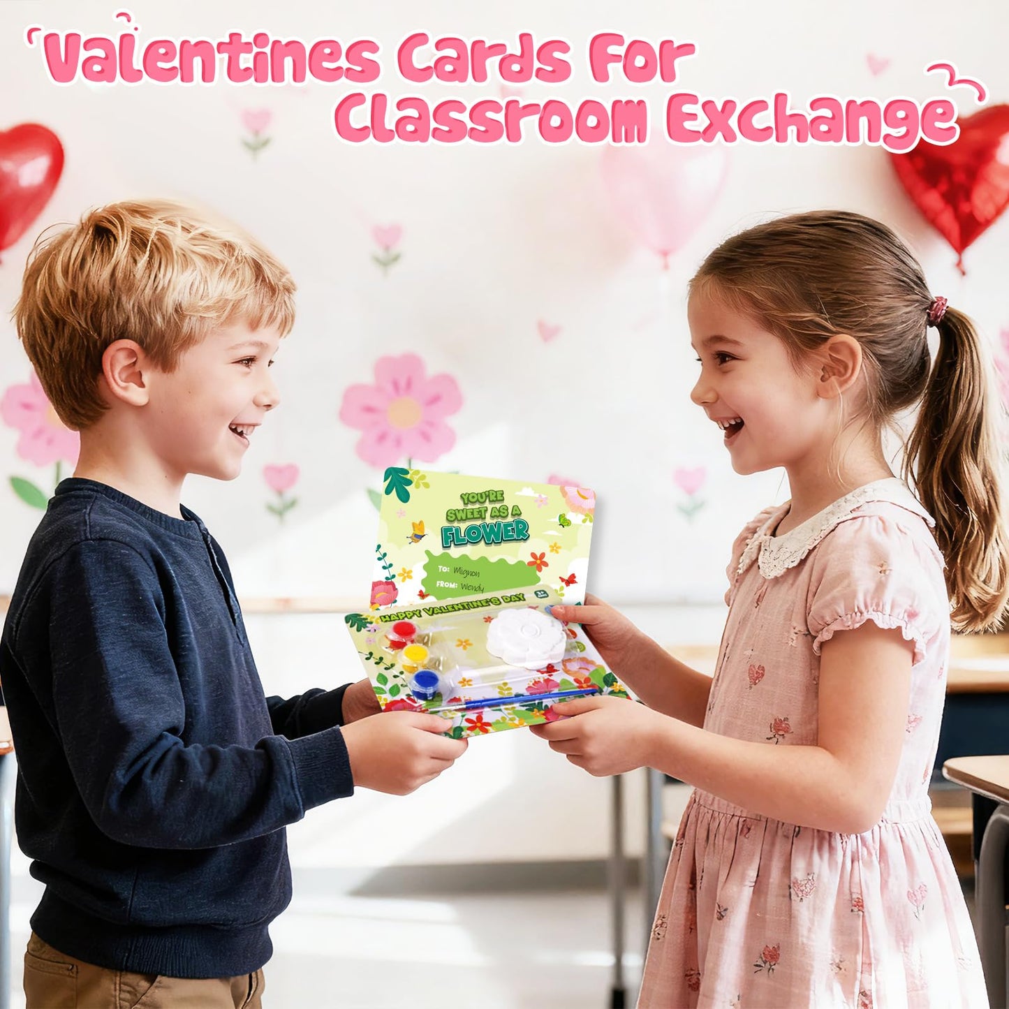 Letapapa Valentine’s Day Cards for Kids – 24-Pack Flower Plaster Painting Kit for School & Classrooms