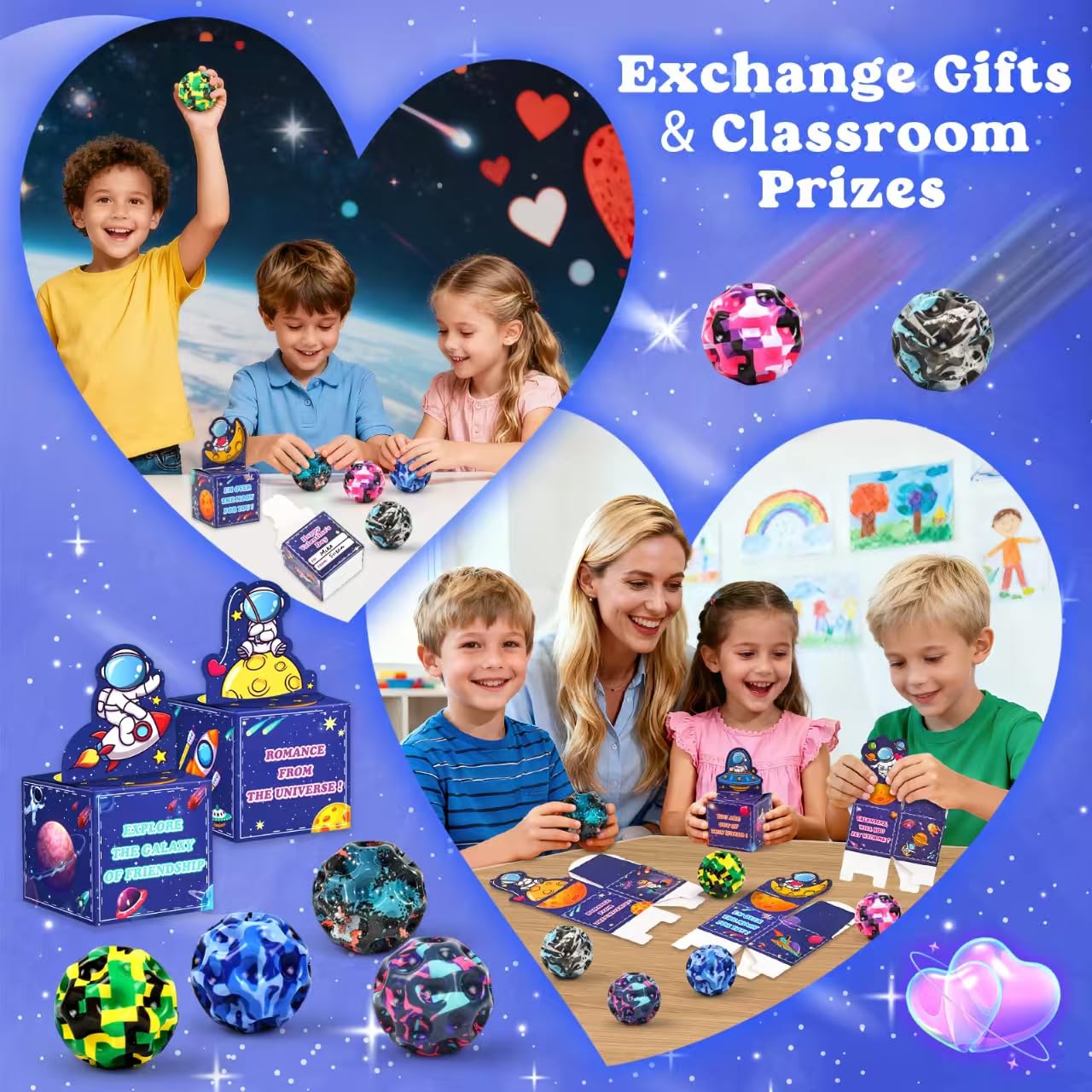 Letapapa 24 Pack Valentines Day Cards for Kids with High Bouncy Balls – Classroom Exchange & Party Favors