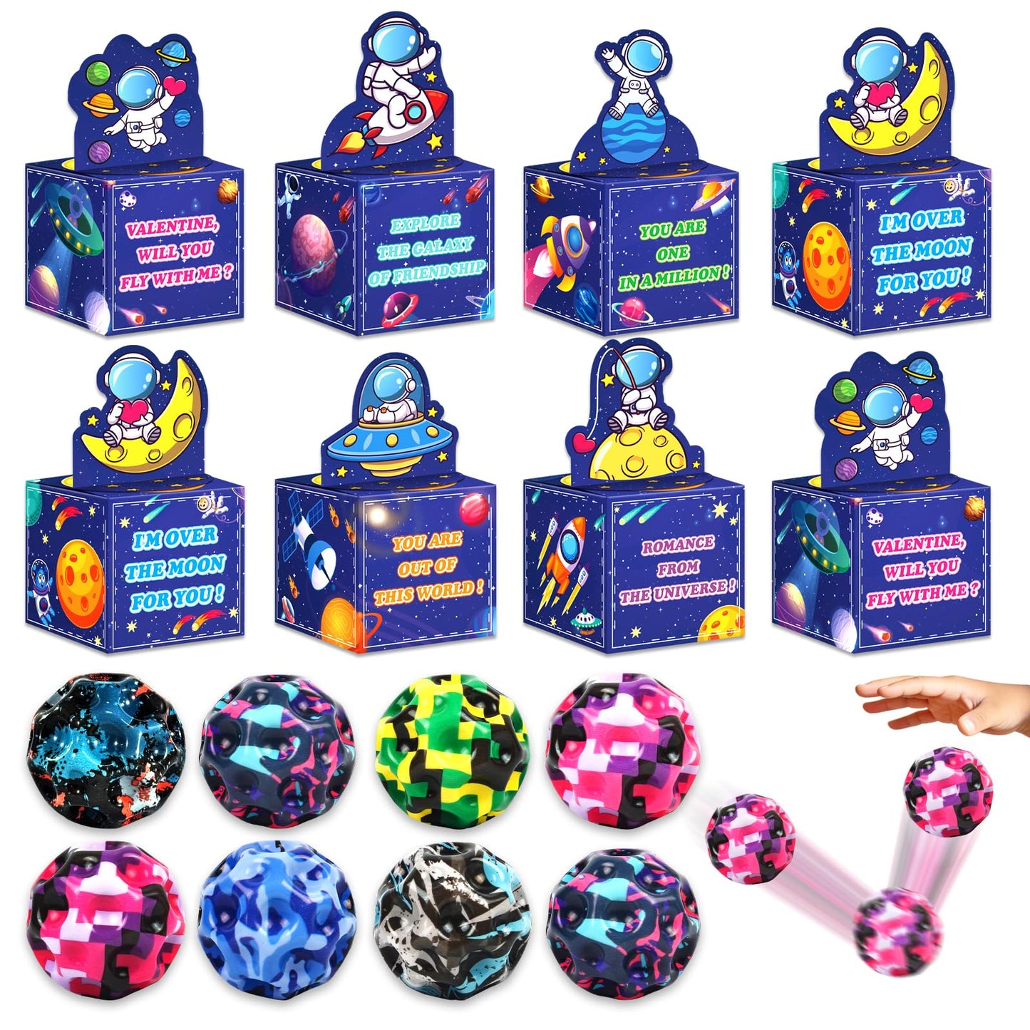 Letapapa 24 Pack Valentines Day Cards for Kids with High Bouncy Balls – Classroom Exchange & Party Favors