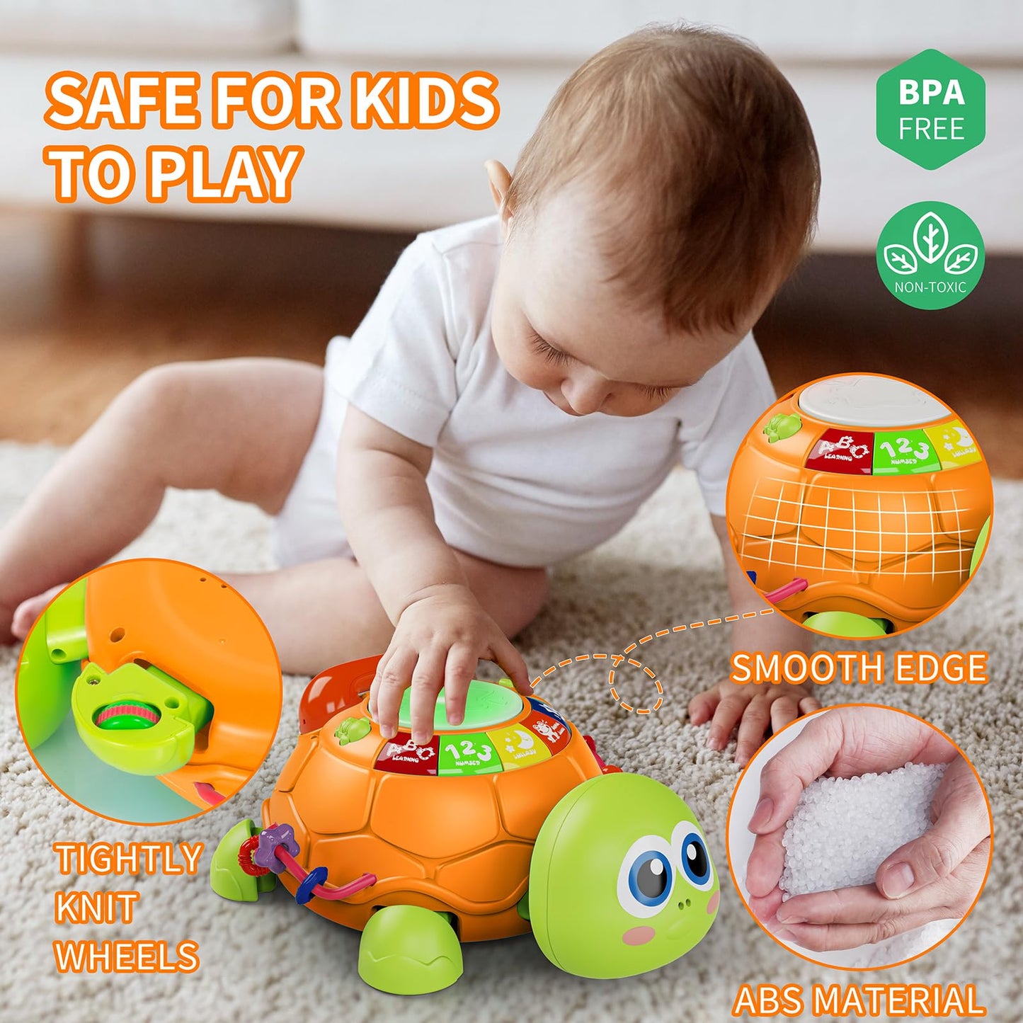 Letapapa Musical Turtle Crawl Toy for Babies 6–18 Months – Light & Sound Educational Toy