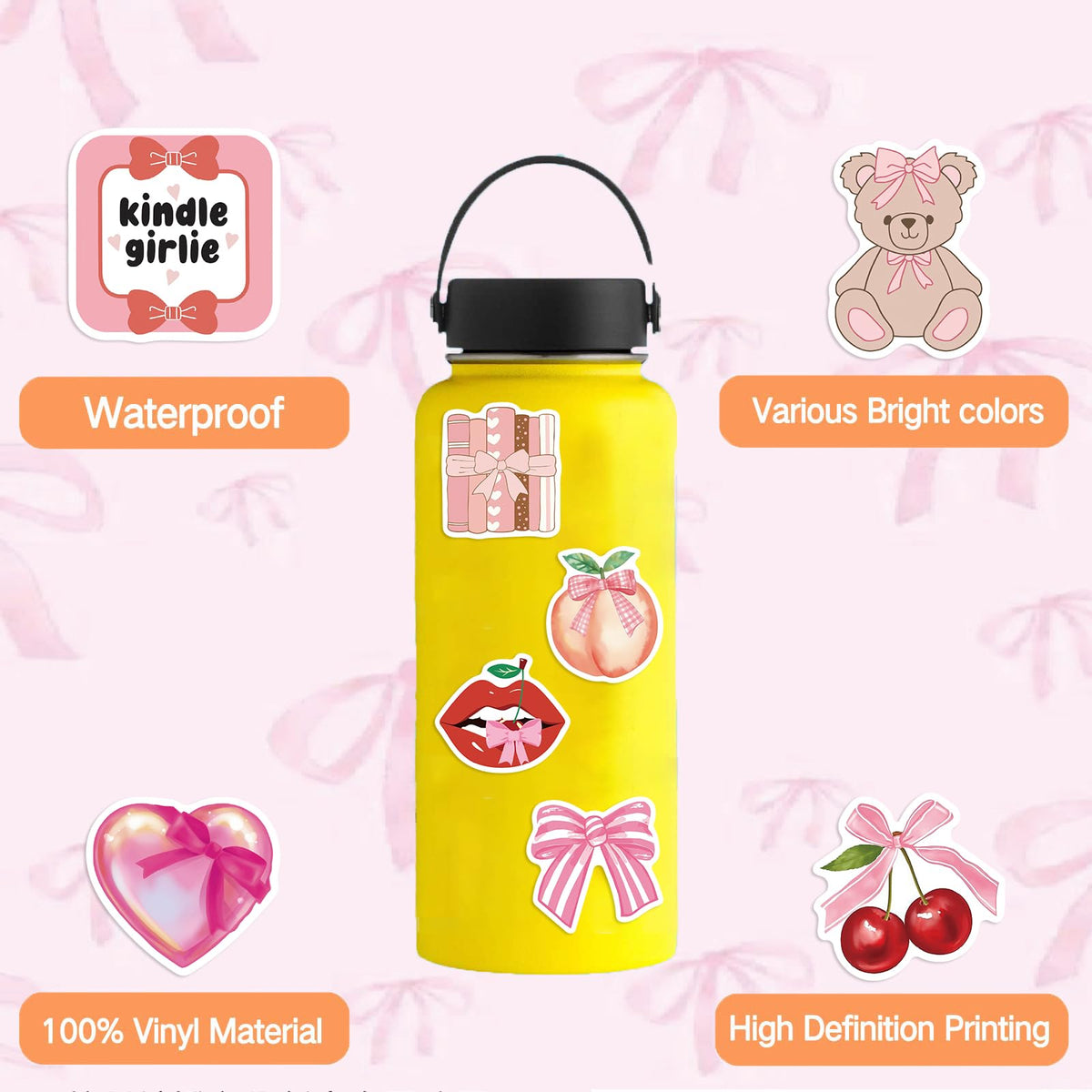 Letiezhi Coquette Stickers - 100 Pink Aesthetic Vinyl Decals for Laptops & Gifts