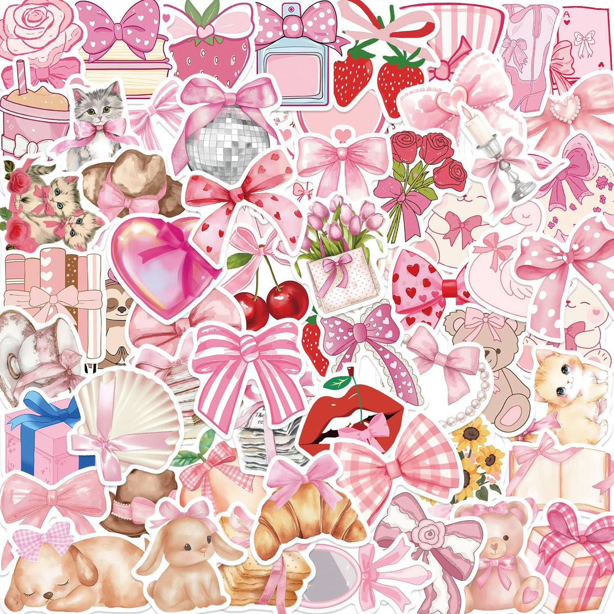 Letiezhi Coquette Stickers - 100 Pink Aesthetic Vinyl Decals for Laptops & Gifts
