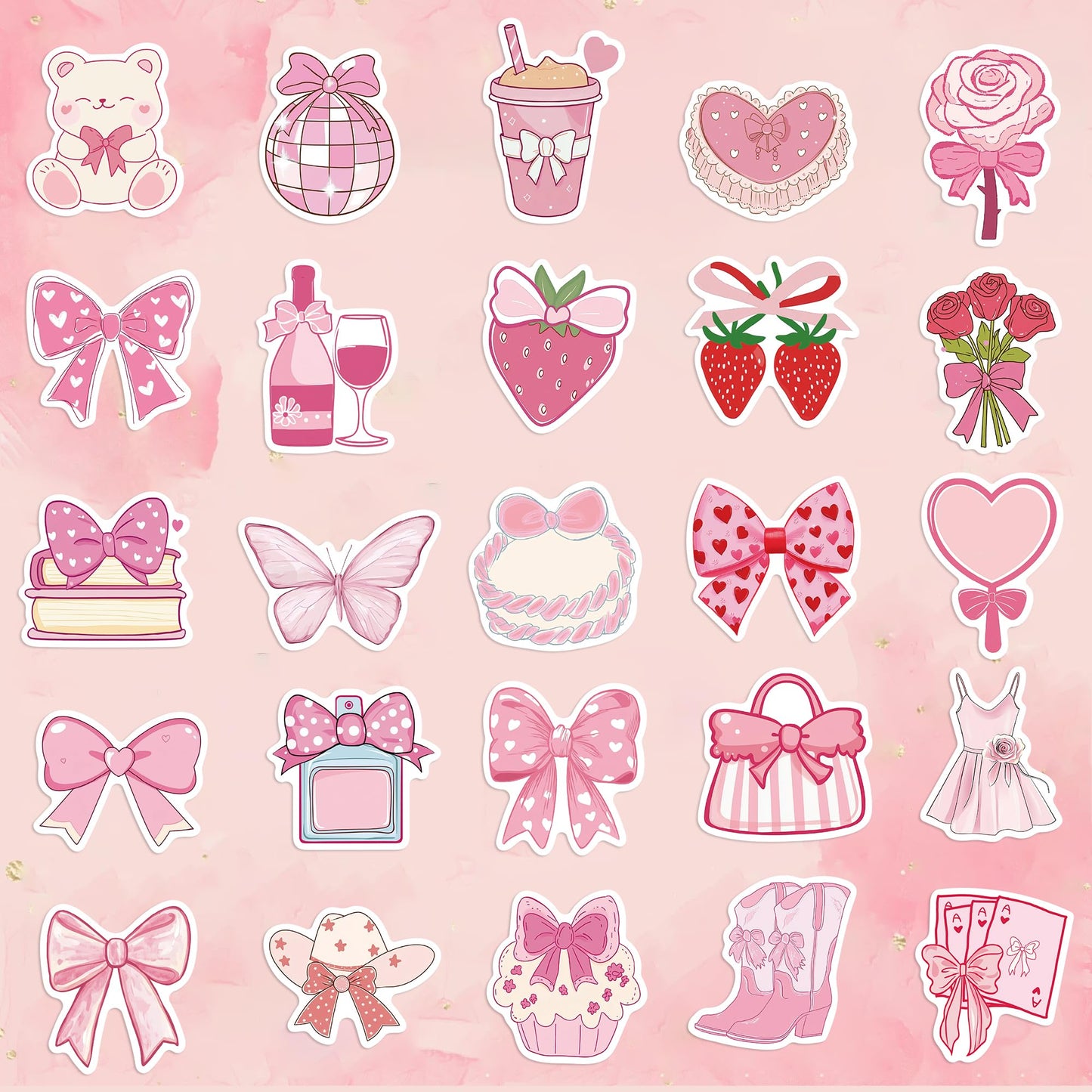 Letiezhi Coquette Stickers - 100 Pink Aesthetic Vinyl Decals for Laptops & Gifts
