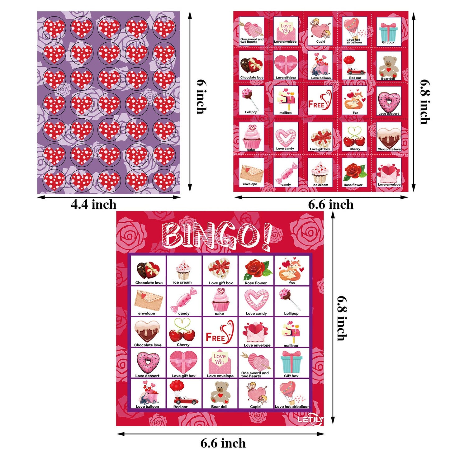 LETILY Valentine Bingo Cards — 24-Player Party Game for Kids & Adults