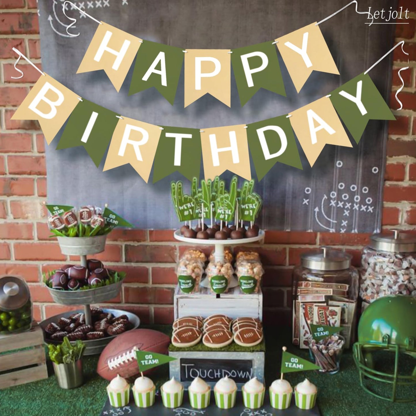 Letjolt Brown Green Happy Birthday Banner | 13pc Greenery Theme Party Decor