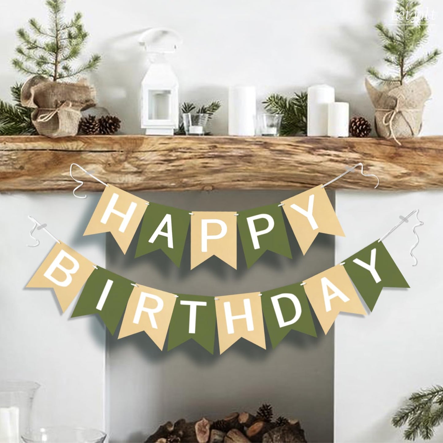 Letjolt Brown Green Happy Birthday Banner | 13pc Greenery Theme Party Decor