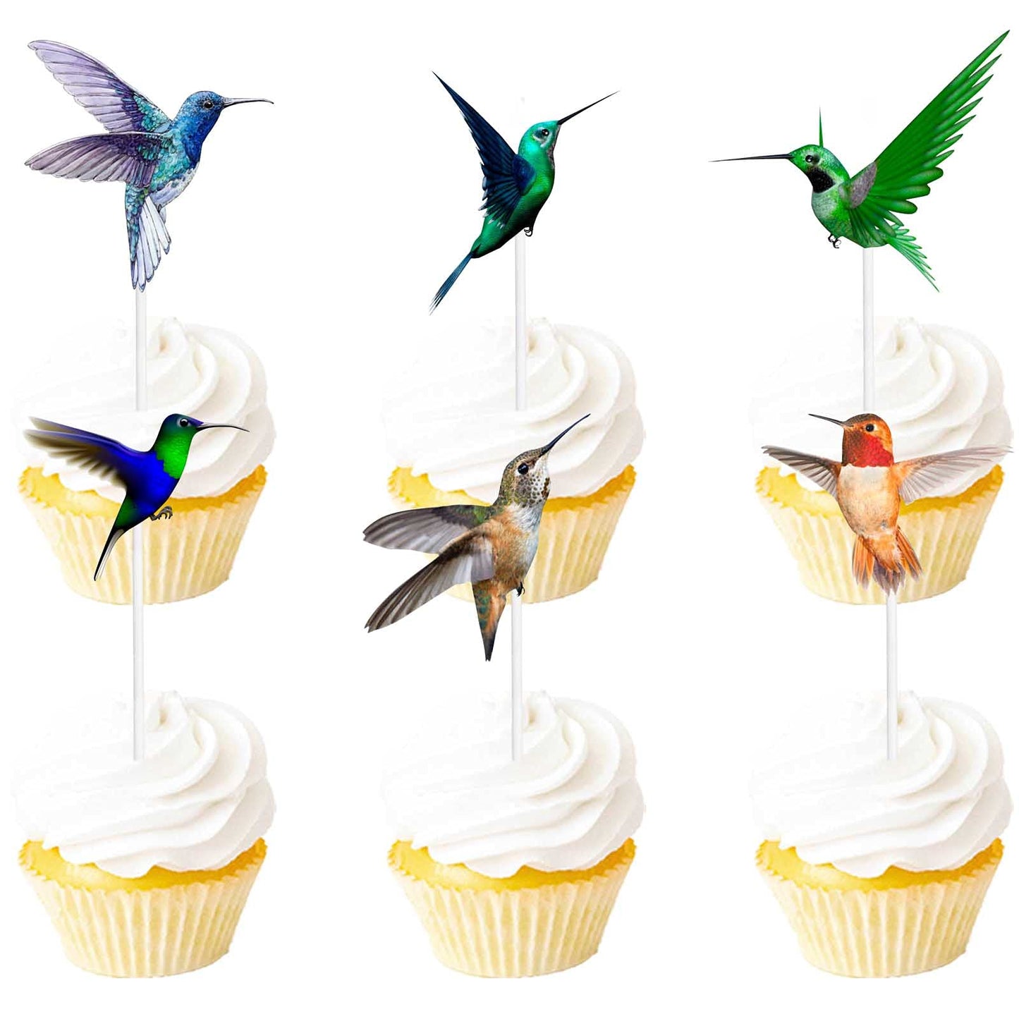 LETLIMIT 18pcs Glitter Cupcake Toppers – Hummingbird Green Nature Theme Decoration for Birthday Parties