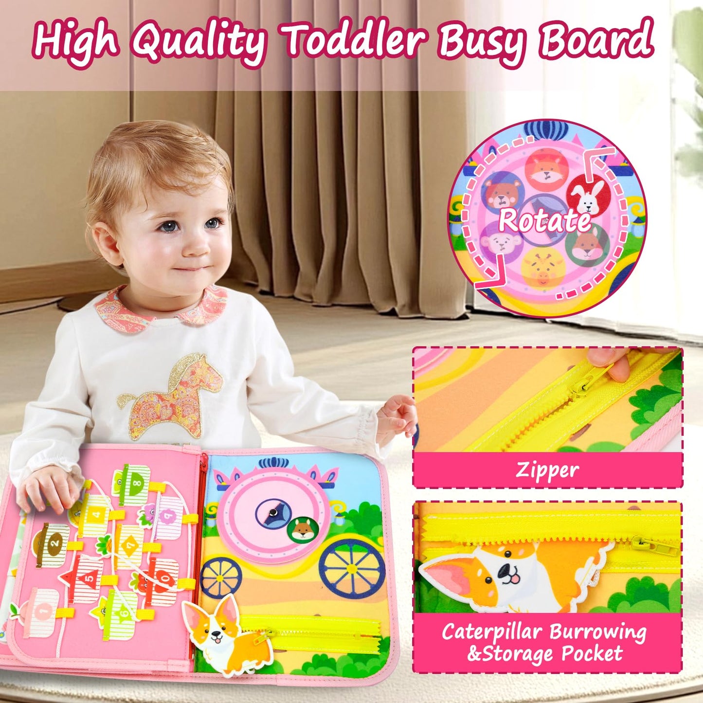 Letoya Busy Board Princess – Montessori Toddler Toy for Fine Motor Skills & Travel