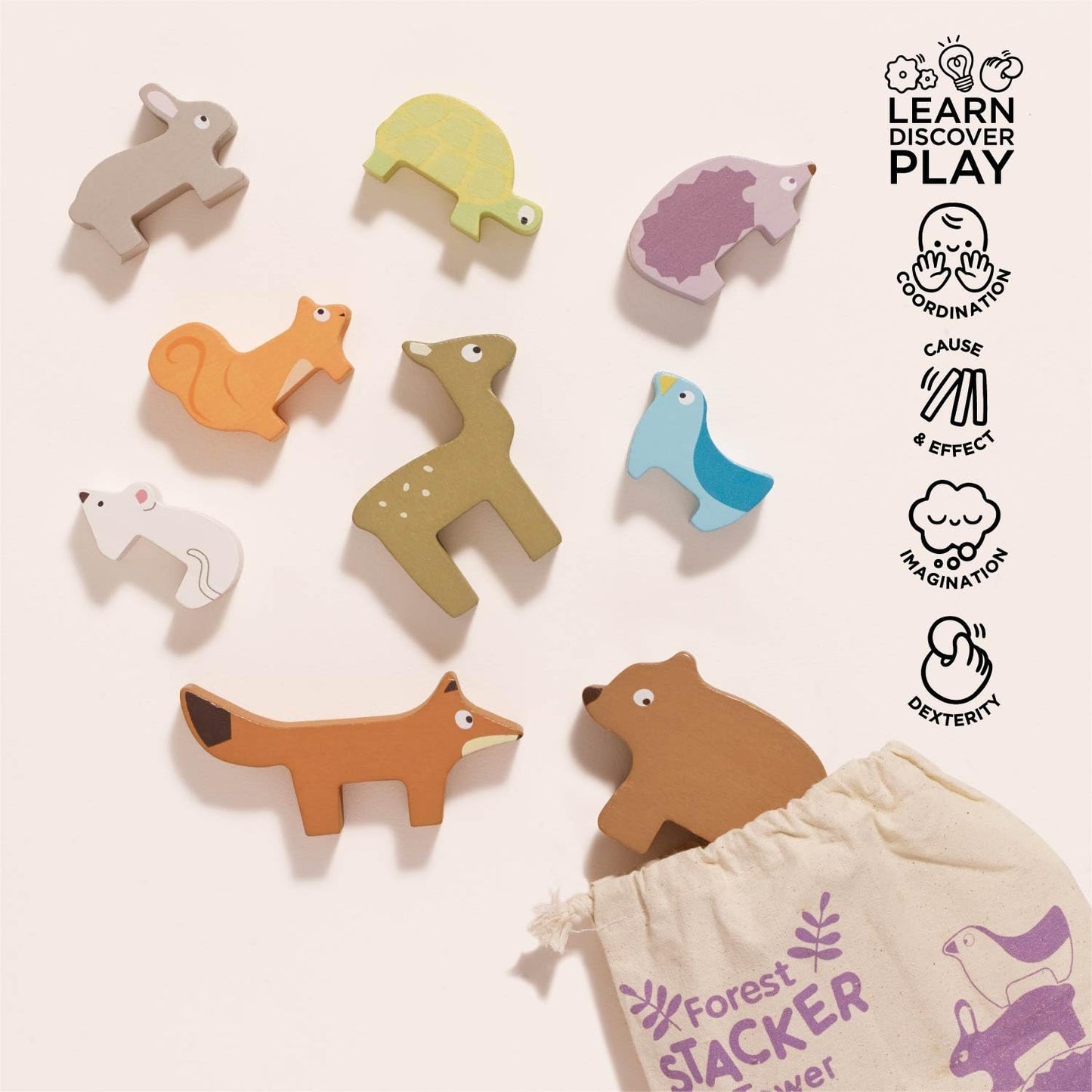 Le Toy Van Wooden Petilou Forest Stacker & Bag – Educational Toy for Toddlers