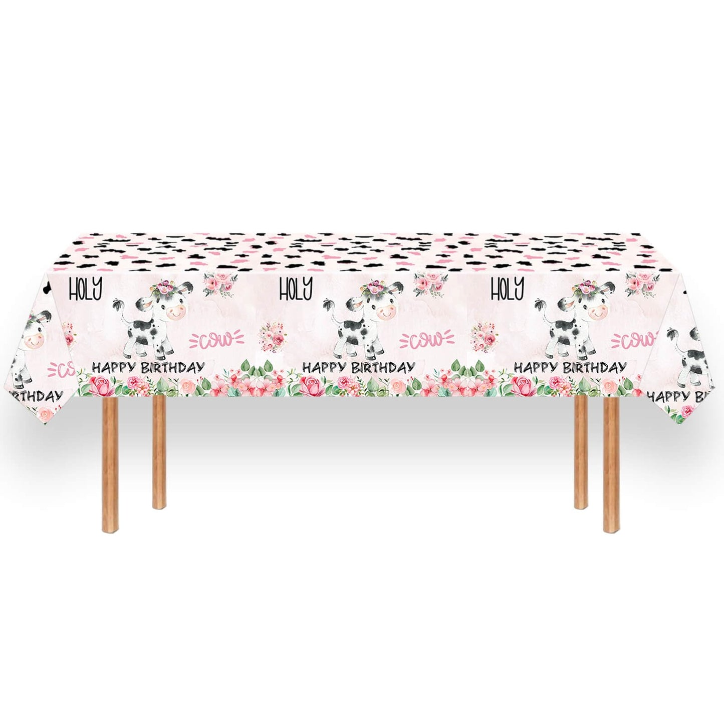 Letromp 2 Pcs Holy Cow Tablecloth 54 x 108 in – Pink Cow Print Disposable Party Covers for Farm Animal Birthday & Baby Shower