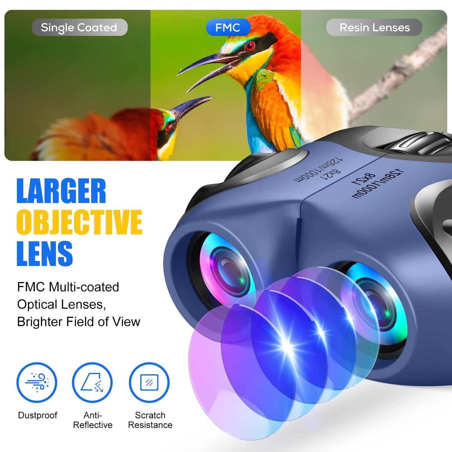 LET'S GO! Kids Binoculars — 8x Magnification, Kid-Safe, Shock-Proof for Outdoor Play
