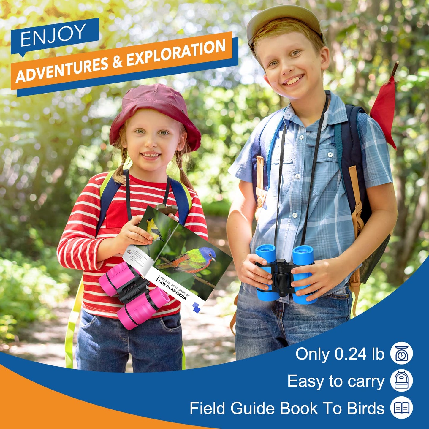 LET'S GO! Kids Binoculars with Bird Watching Manual — 4x30 Outdoor Toy for 3-7 Year Olds