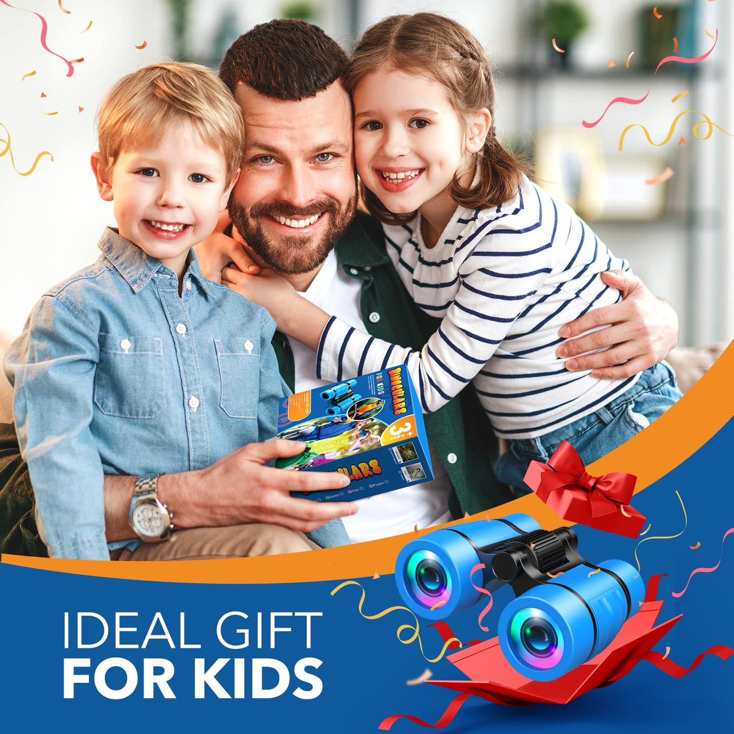 LET'S GO! Kids Binoculars with Bird Watching Manual — 4x30 Outdoor Toy for 3-7 Year Olds