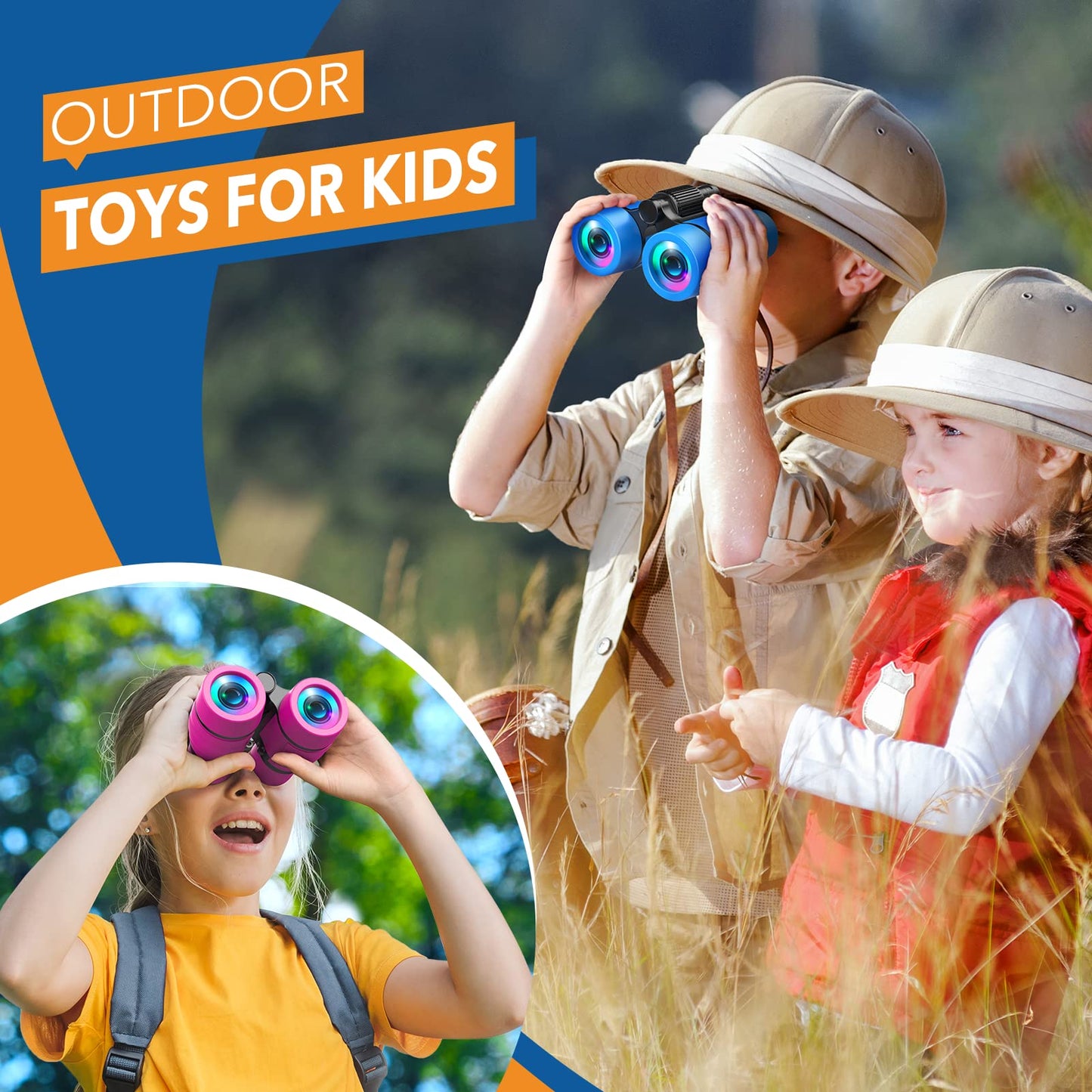 LET'S GO! Kids Binoculars with Bird Watching Manual — 4x30 Outdoor Toy for 3-7 Year Olds